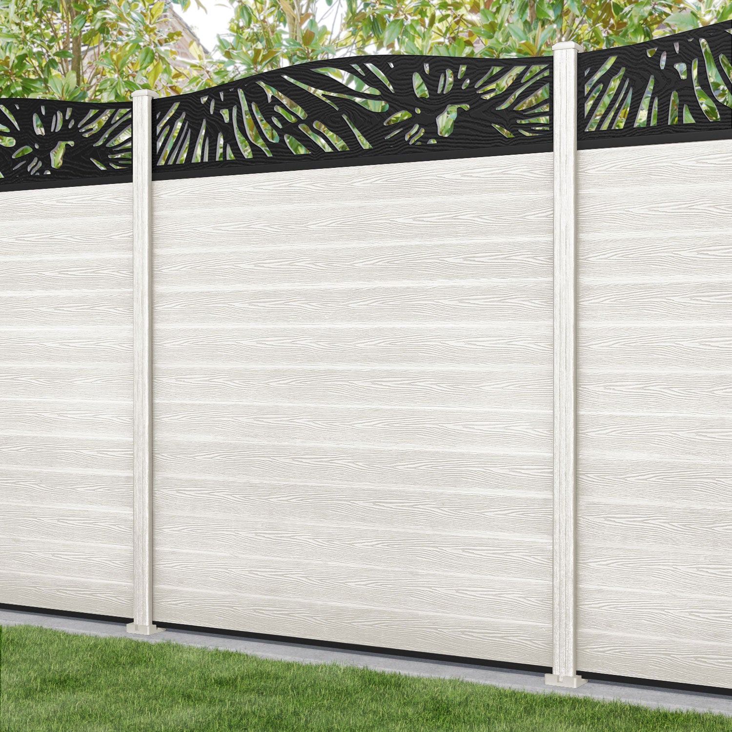 Classic Poppy Curved Top Fence Panel - Light Stone - with our composite posts