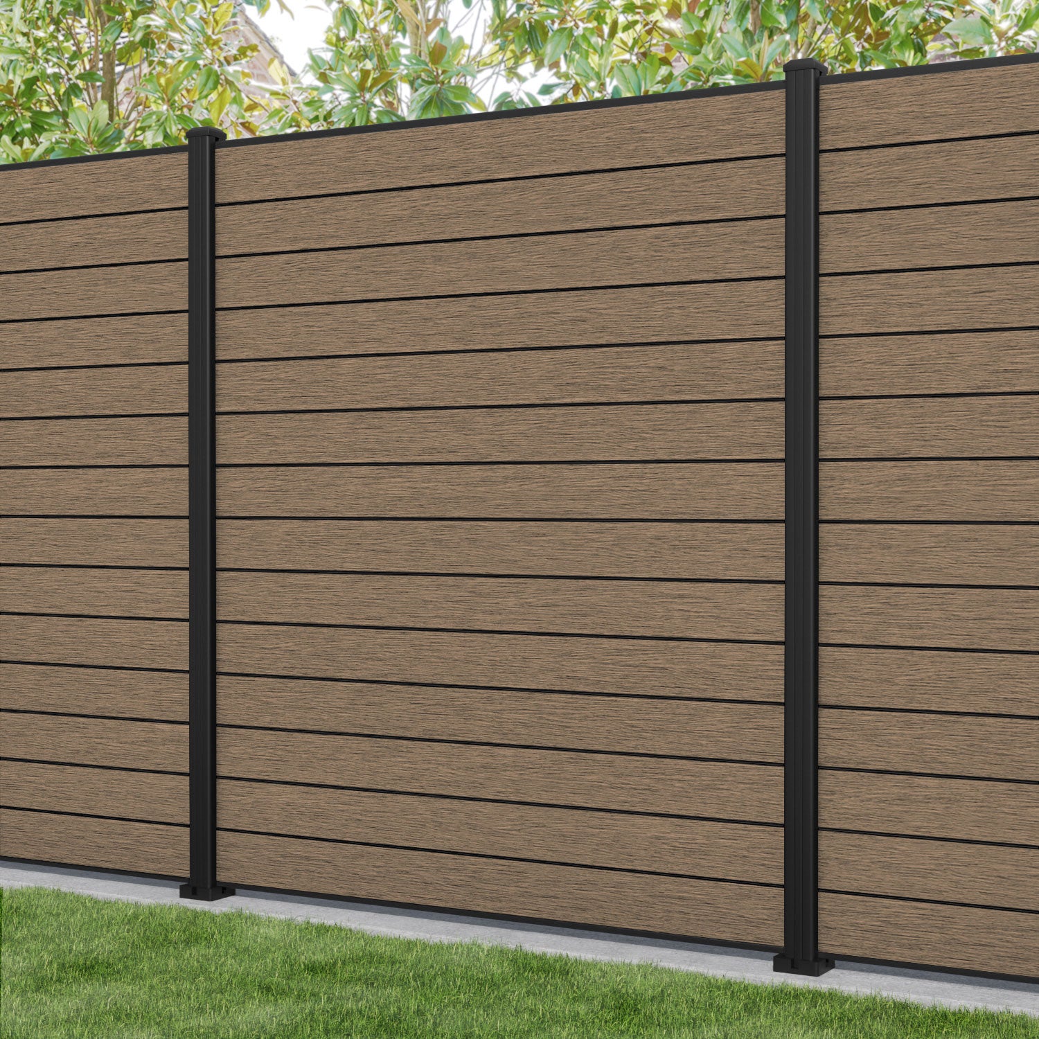 Fusion Fence Panel - Teak - with our aluminium posts