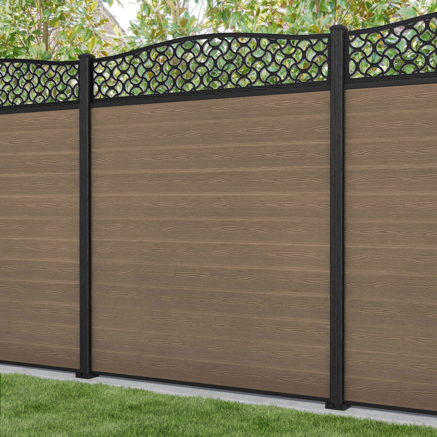 Classic Vida Curved Top Fence Panel - Teak - with our composite posts