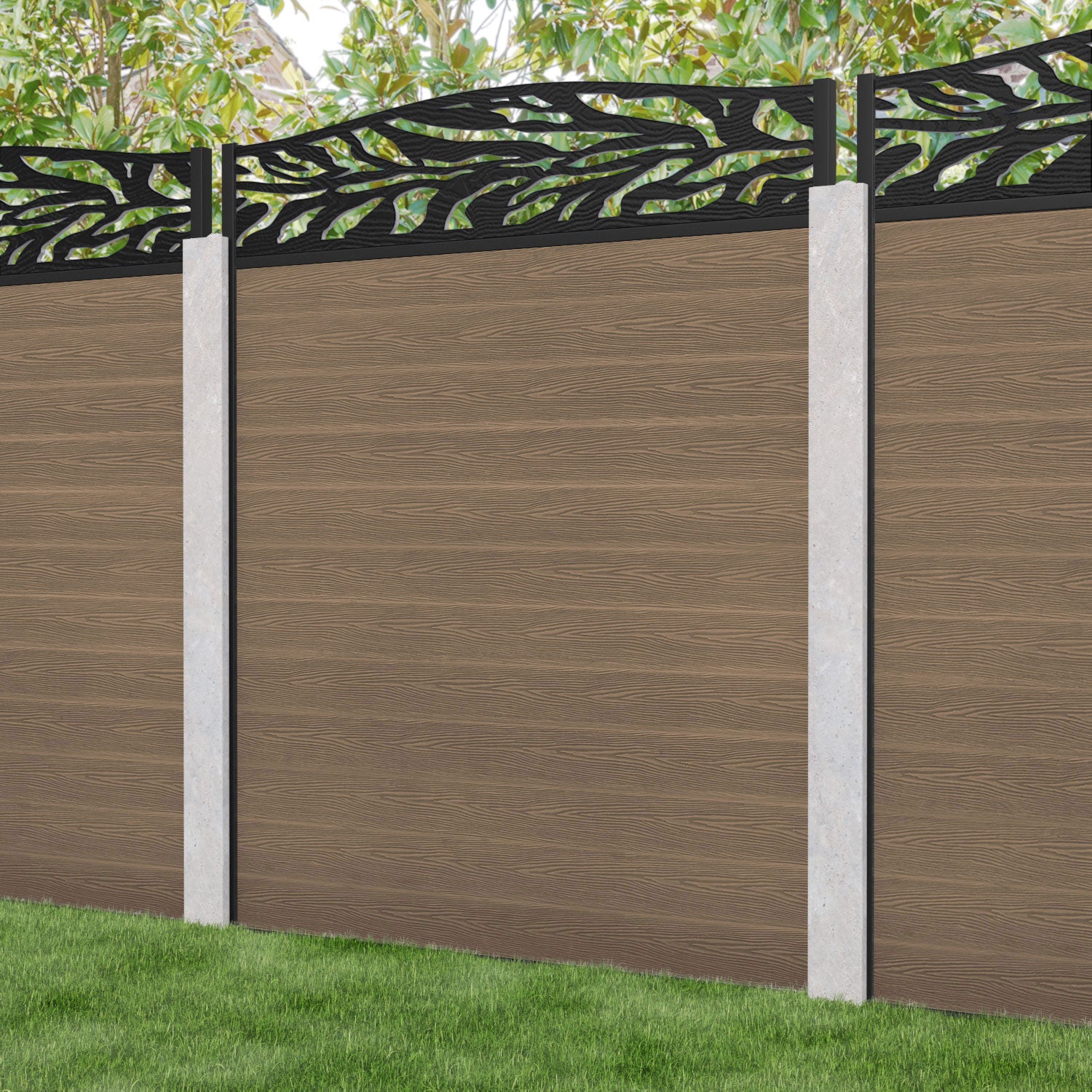 Classic Malawi Curved Top Fence Panel - Teak - for existing concrete posts