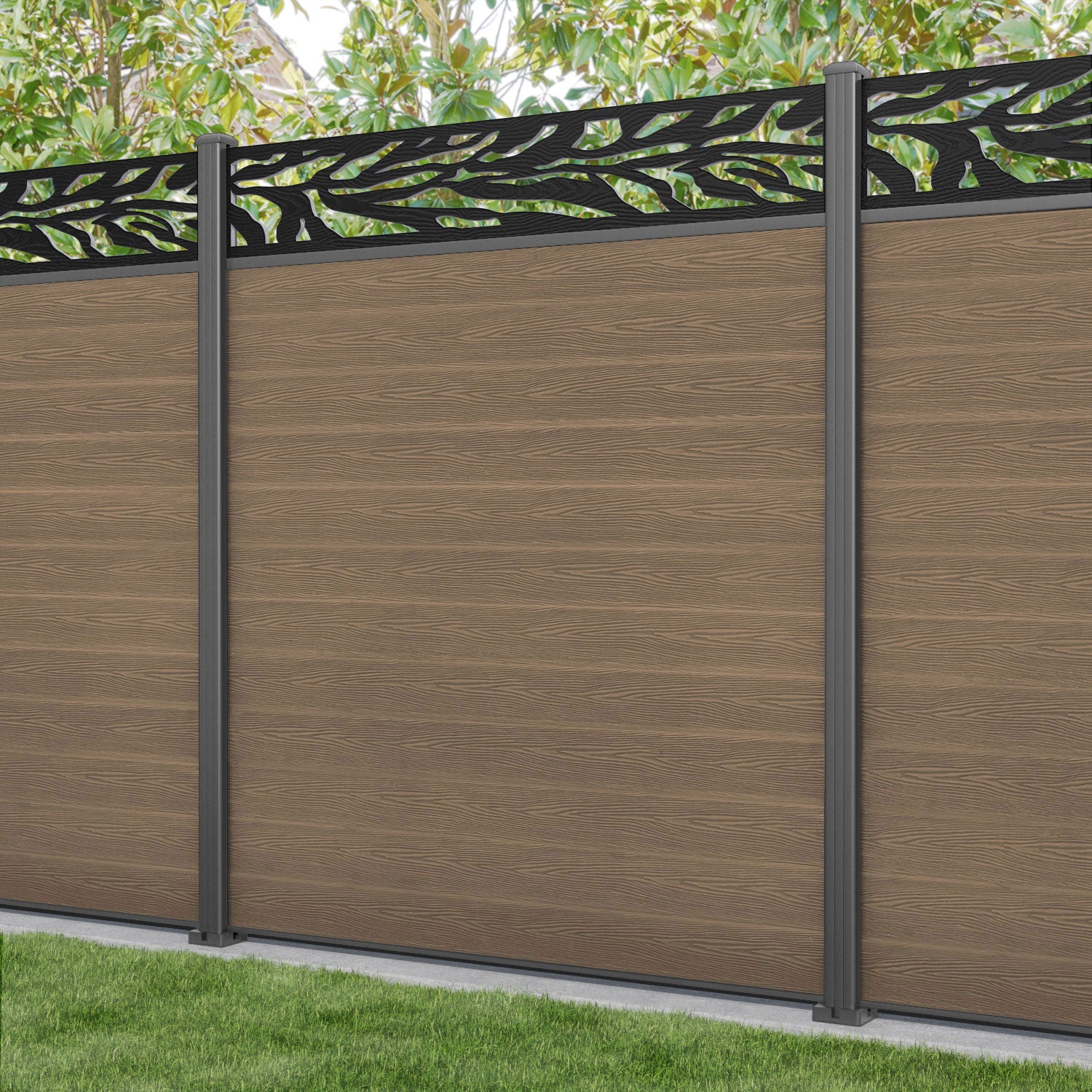 Classic Malawi Fence Panel - Teak - with our aluminium posts