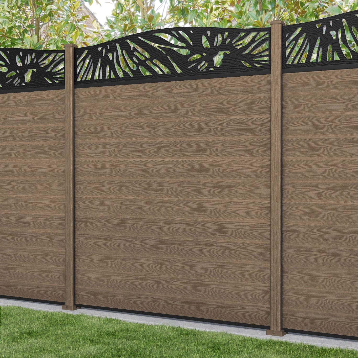 Classic Poppy Curved Top Fence Panel - Teak - with our composite posts