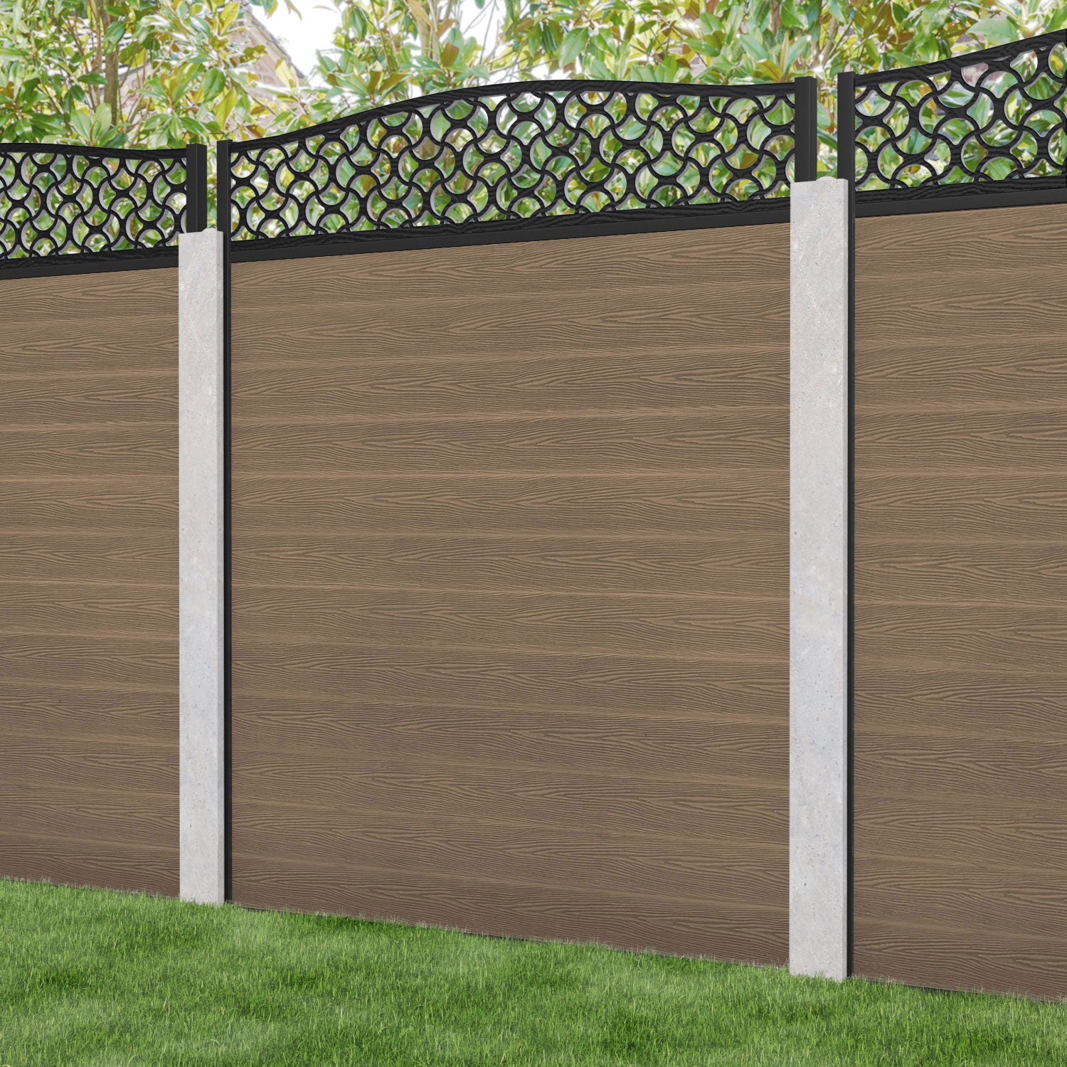 Classic Vida Curved Top Fence Panel - Teak - for existing concrete posts