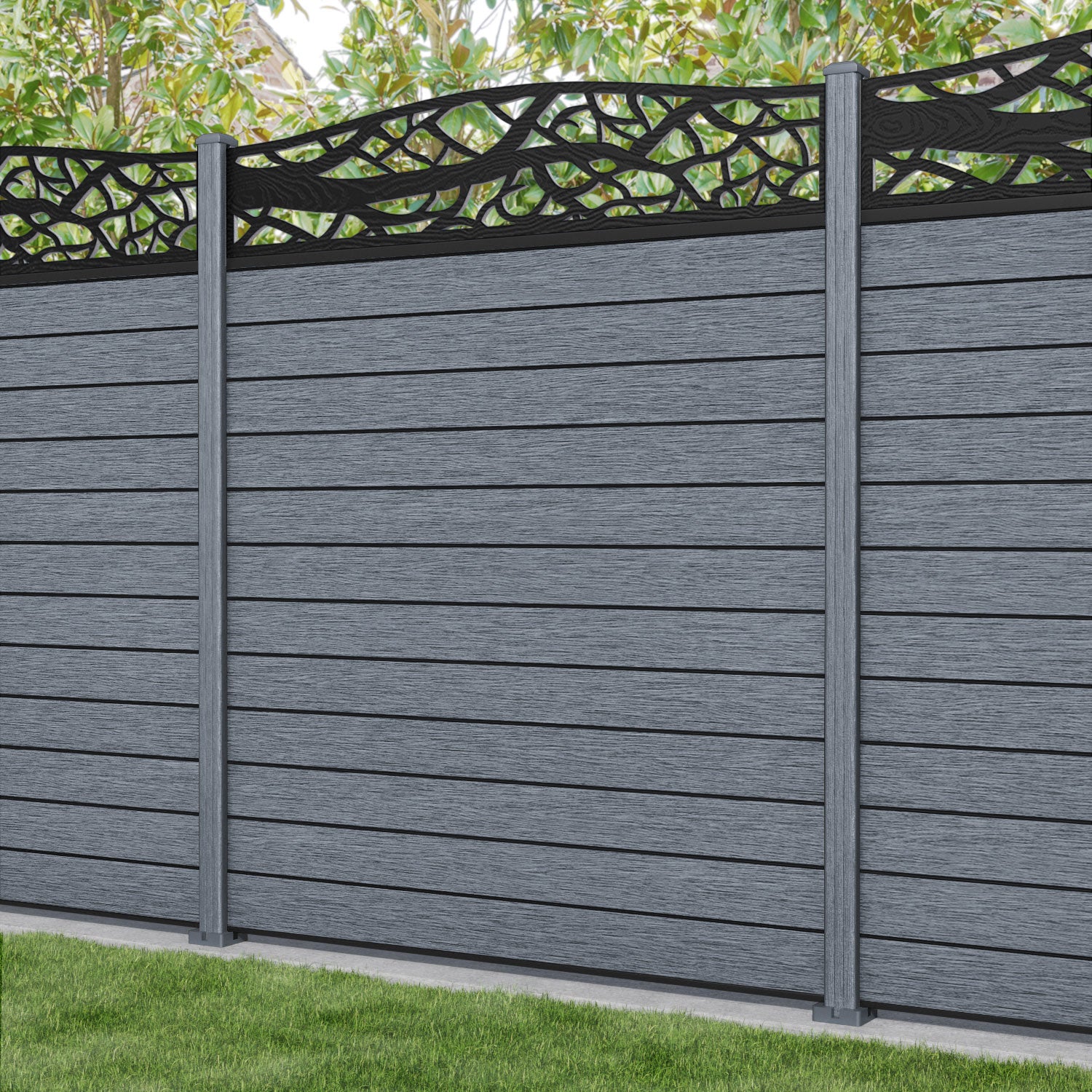 Fusion Twilight Curved Top Fence Panel - Anthracite - with our composite posts