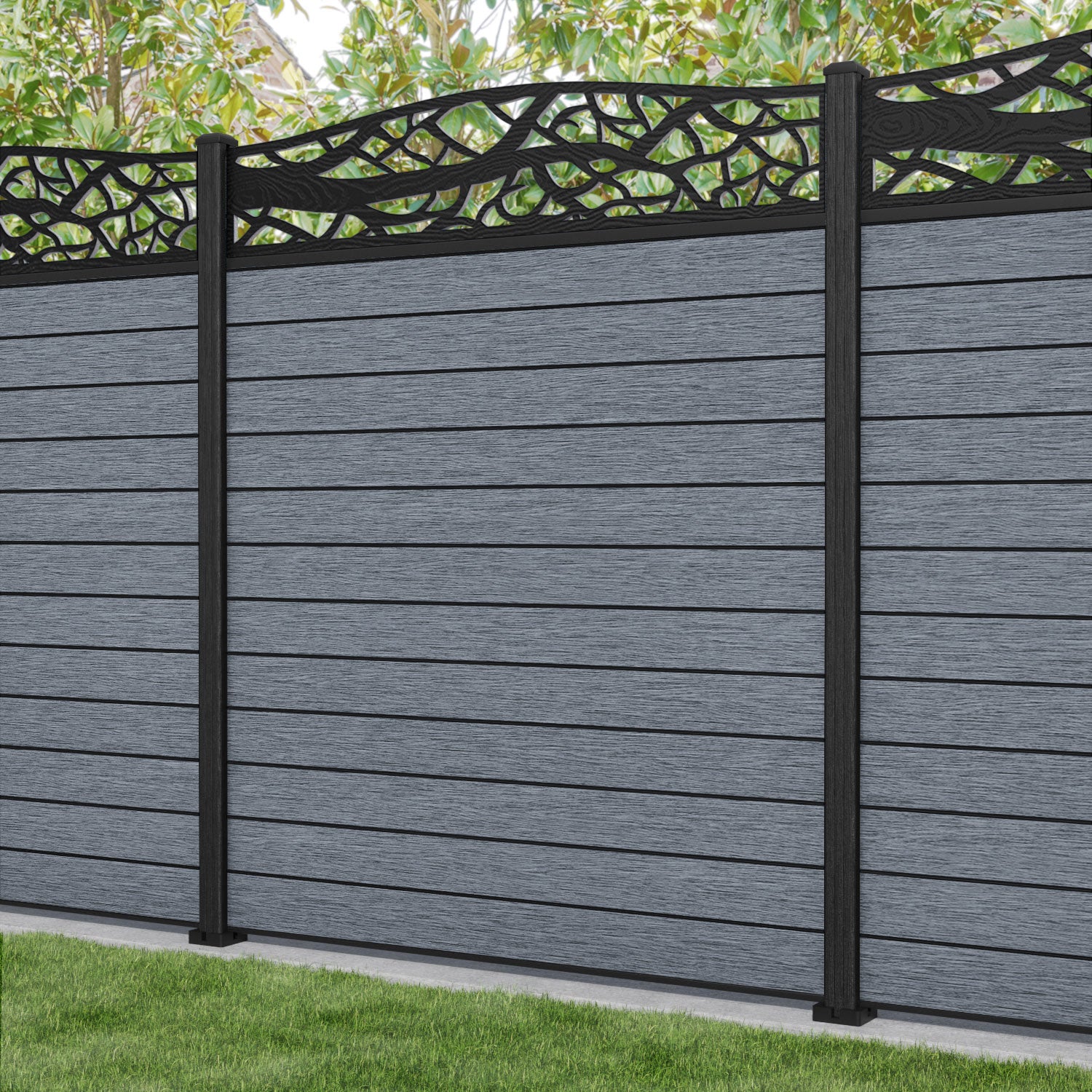 Fusion Twilight Curved Top Fence Panel - Anthracite - with our composite posts