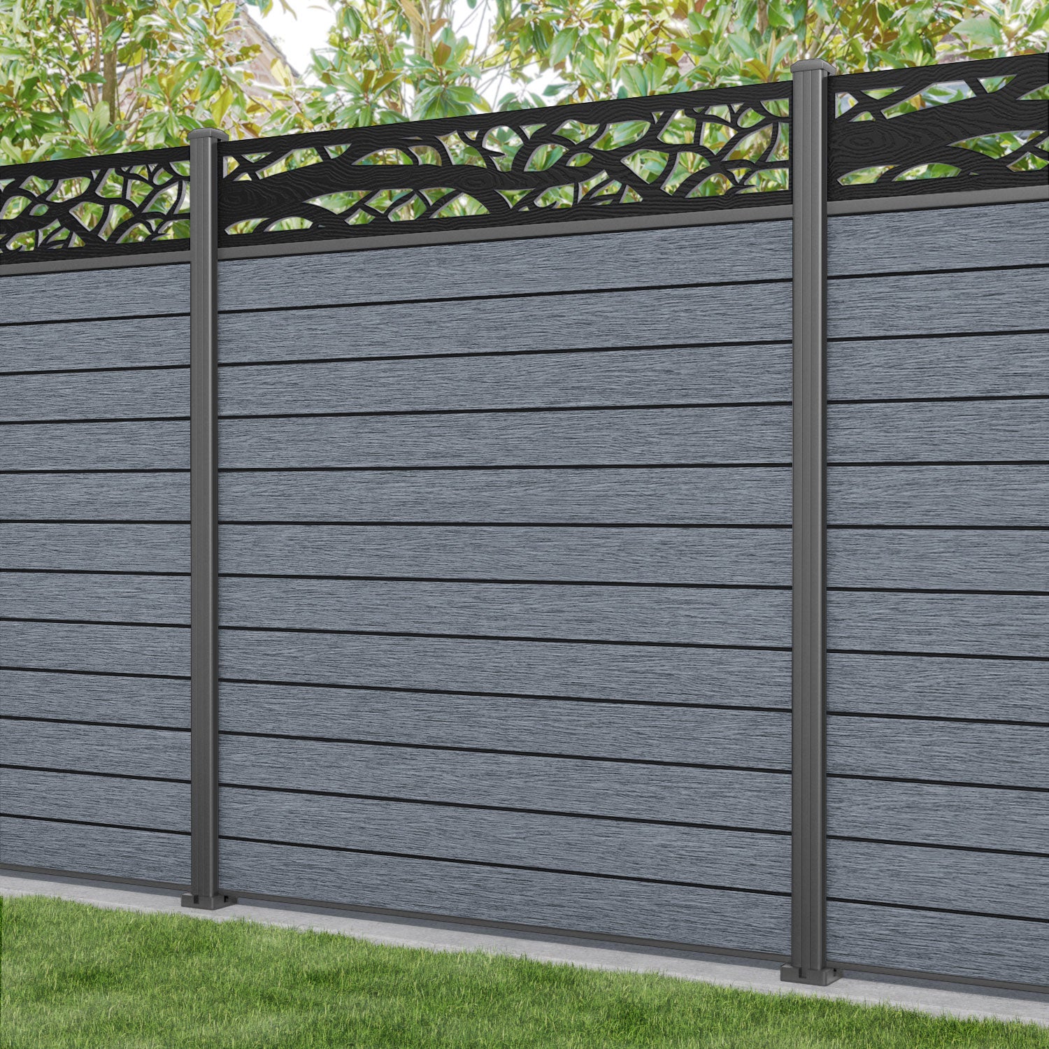 Fusion Twilight Fence Panel - Anthracite - with our aluminium posts