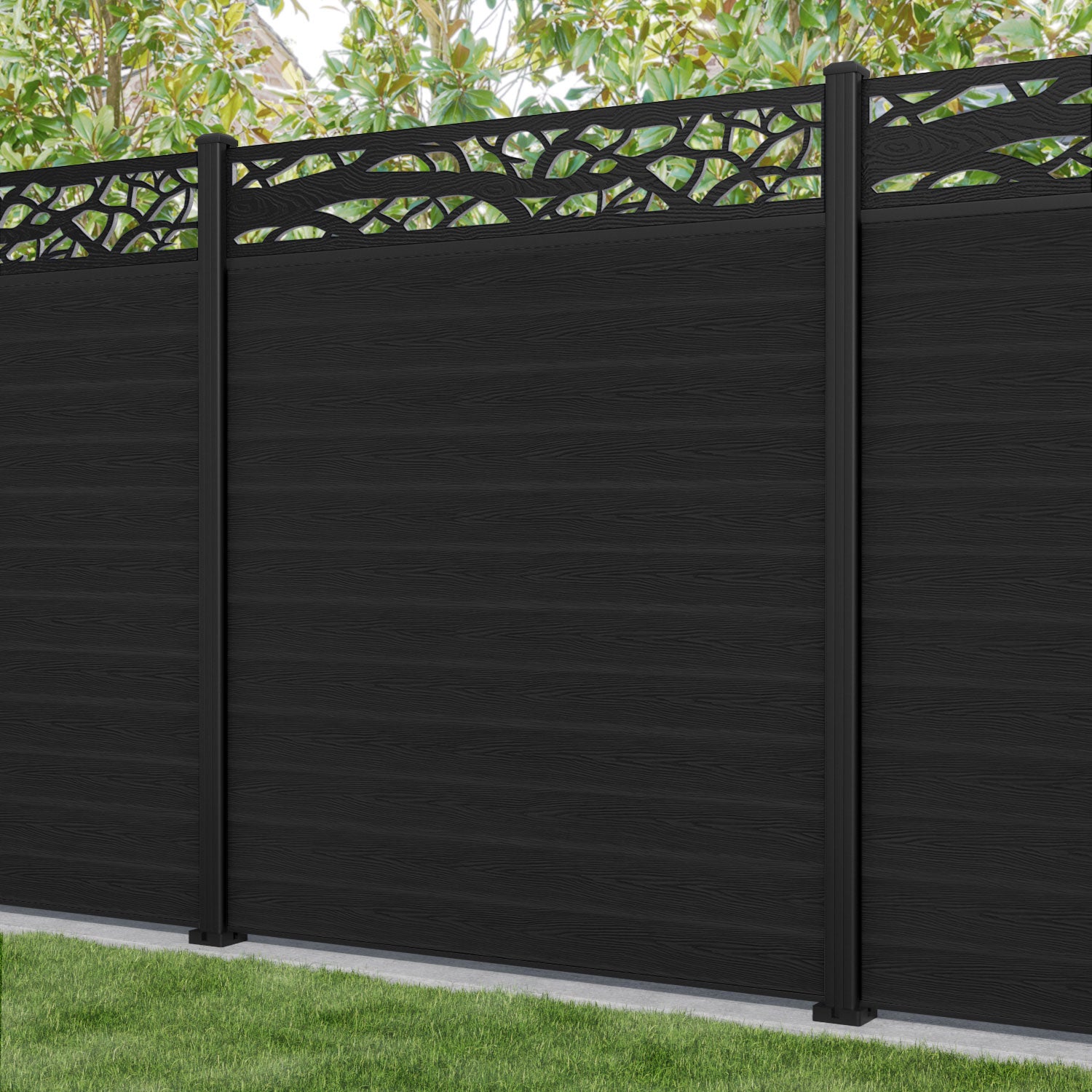 Classic Twilight Fence Panel - Black - with our aluminium posts
