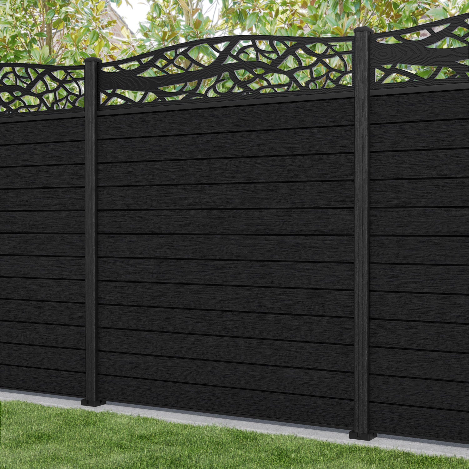 Fusion Twilight Curved Top Fence Panel - Black - with our composite posts