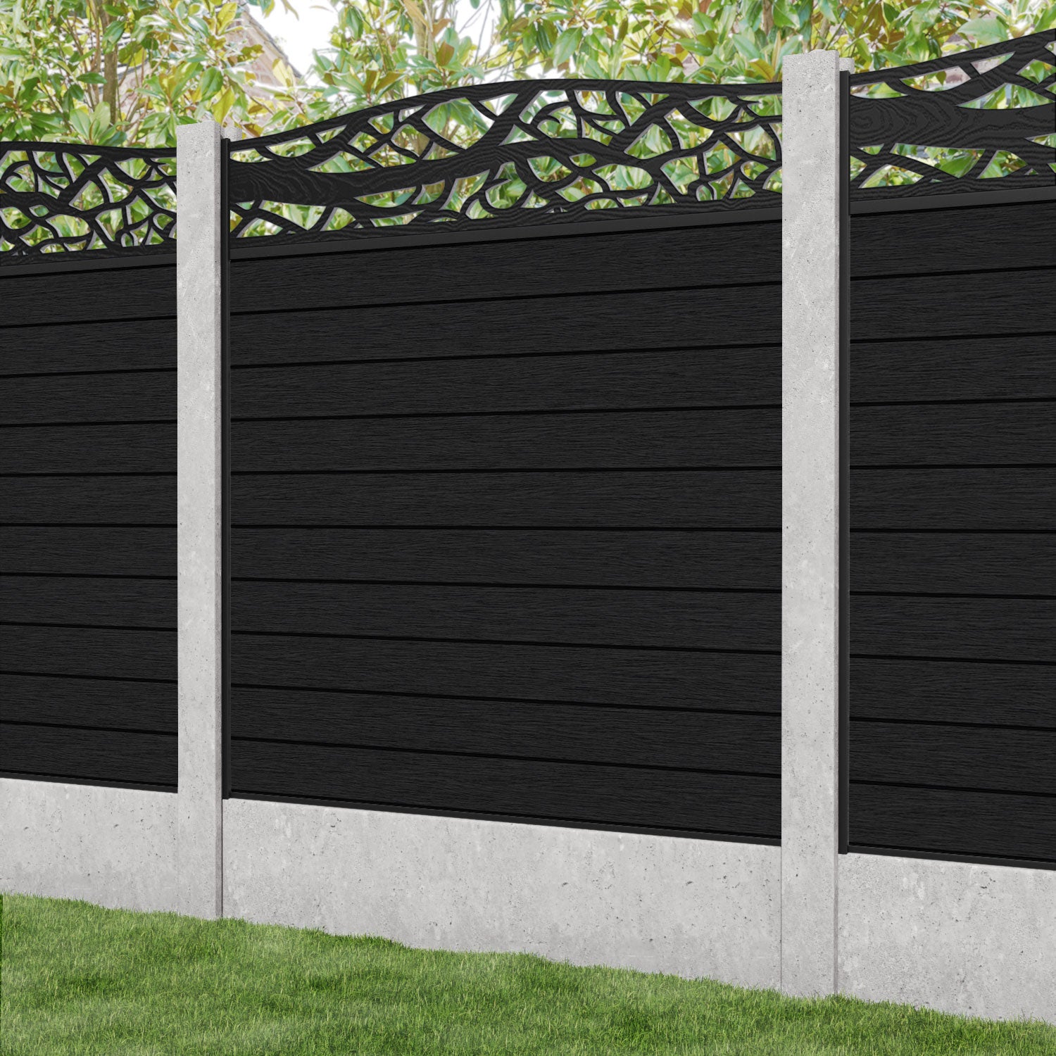 Fusion Twilight Curved Top Fence Panel - Black - for existing concrete posts