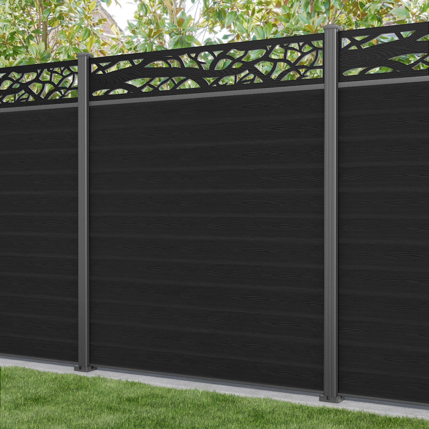 Classic Twilight Fence Panel - Black - with our aluminium posts