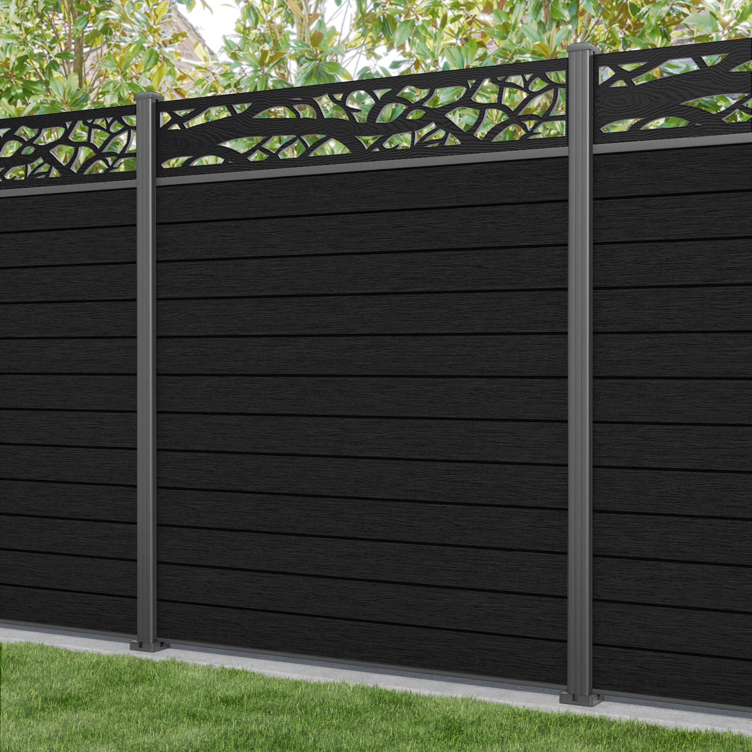 Fusion Twilight Fence Panel - Black - with our aluminium posts