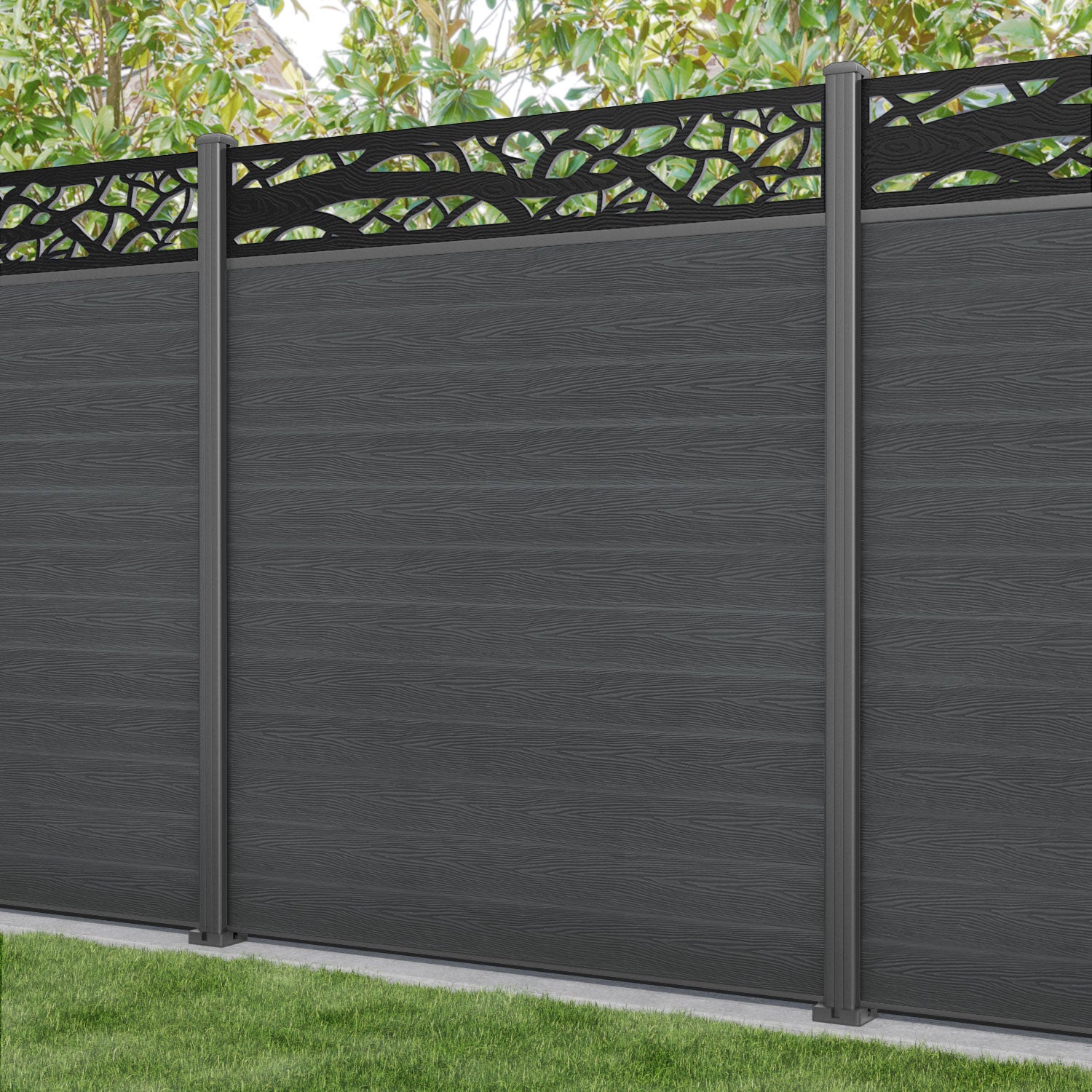 Classic Twilight Fence Panel - Dark Grey - with our aluminium posts
