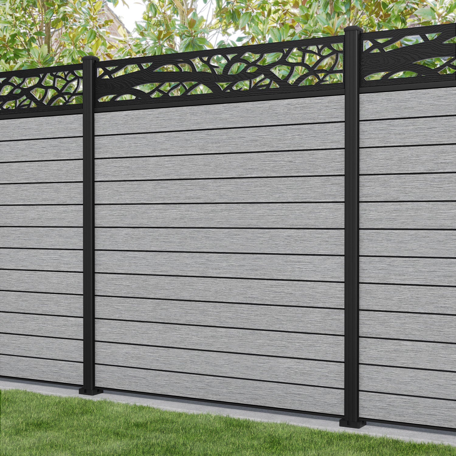 Fusion Twilight Fence Panel - Light Grey - with our aluminium posts