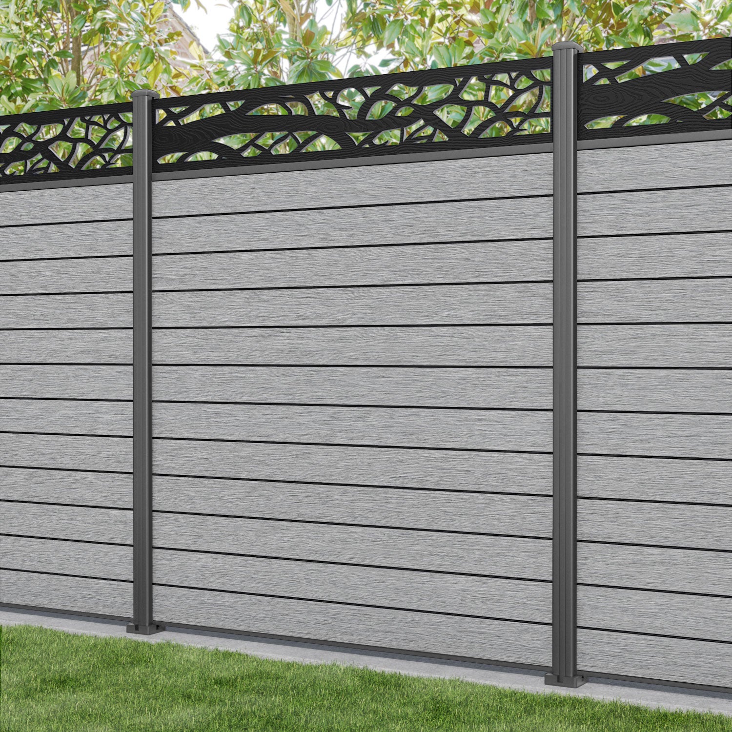 Fusion Twilight Fence Panel - Light Grey - with our aluminium posts