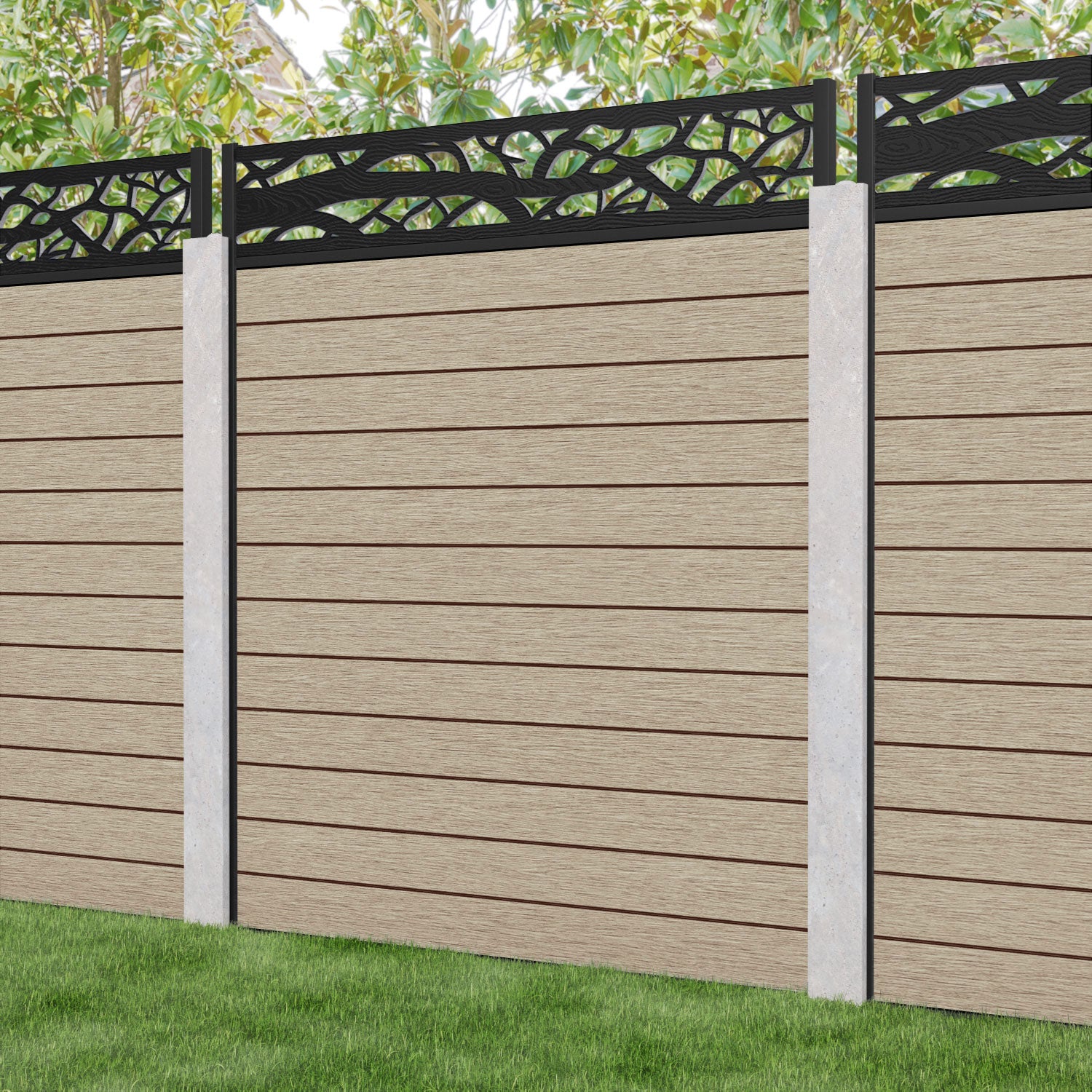 Fusion Twilight Fence Panel - Light Oak - for existing concrete posts