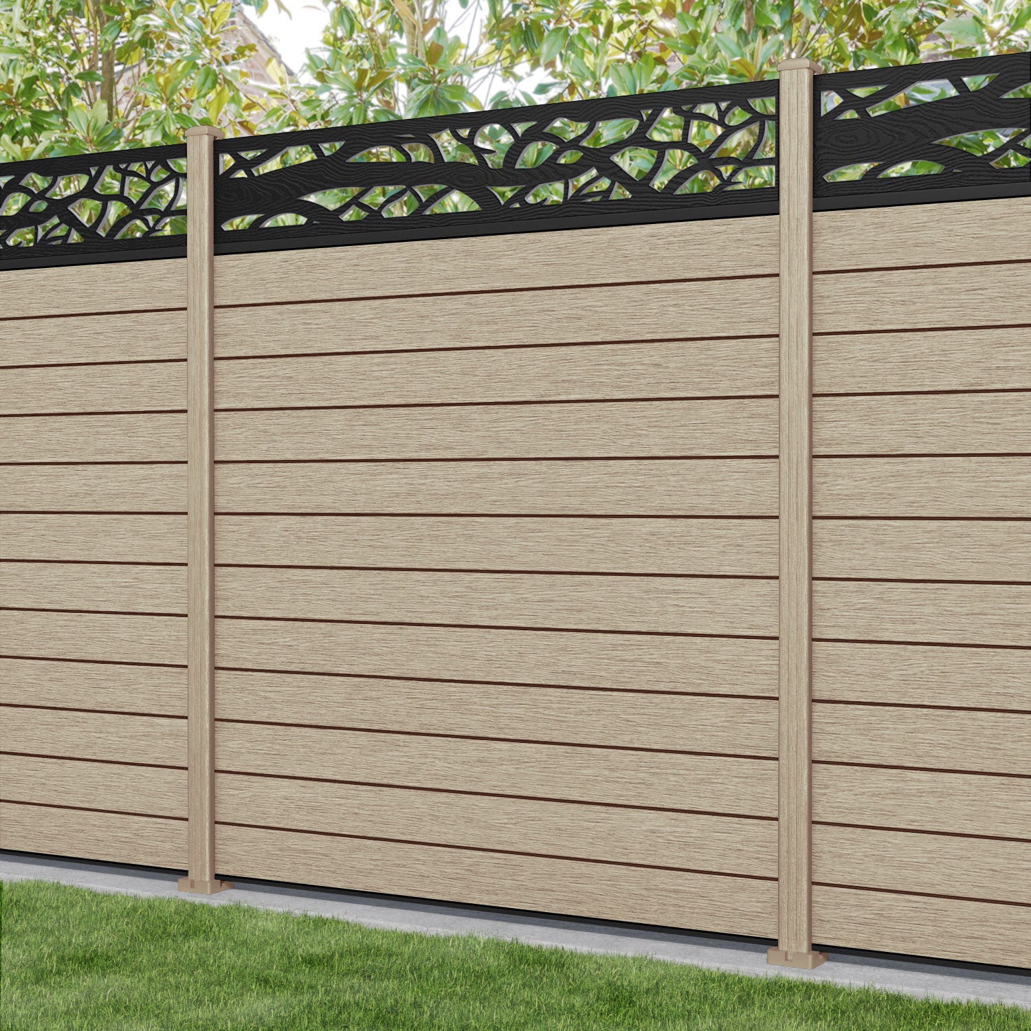Fusion Twilight Fence Panel - Light Oak - with our composite posts