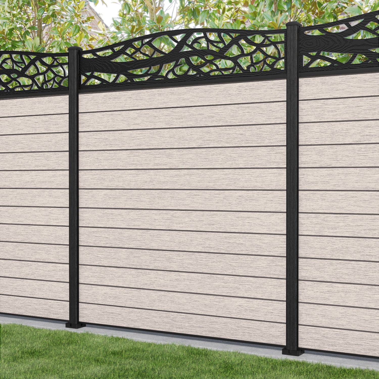 Fusion Twilight Curved Top Fence Panel - Mid Stone - with our composite posts