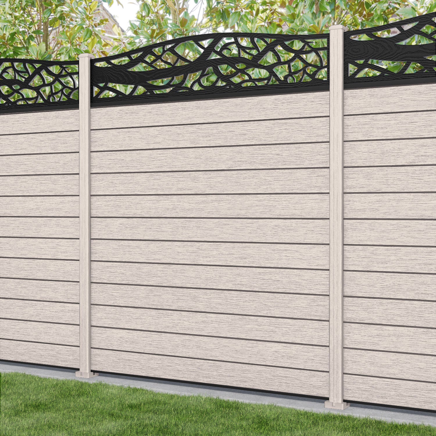 Fusion Twilight Curved Top Fence Panel - Mid Stone - with our composite posts