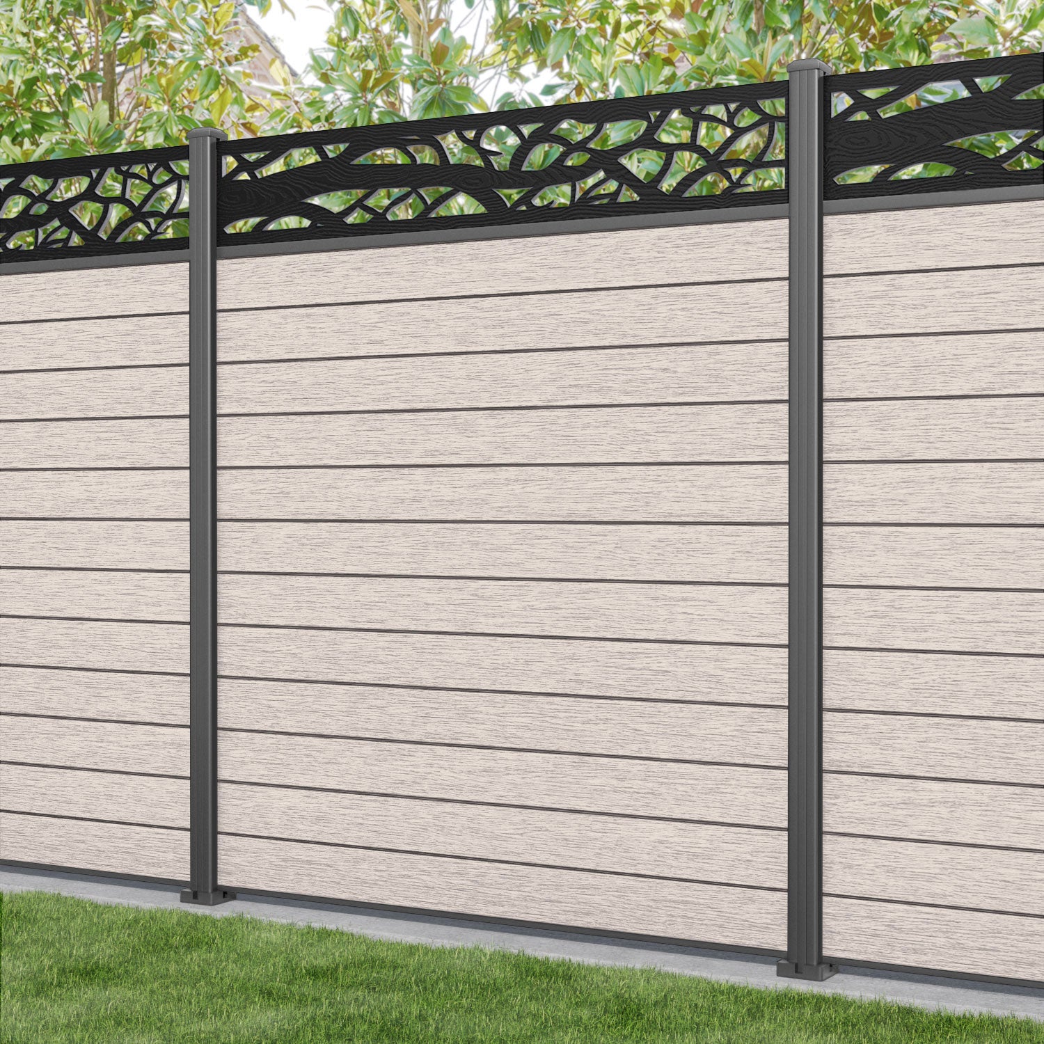 Fusion Twilight Fence Panel - Mid Stone - with our aluminium posts