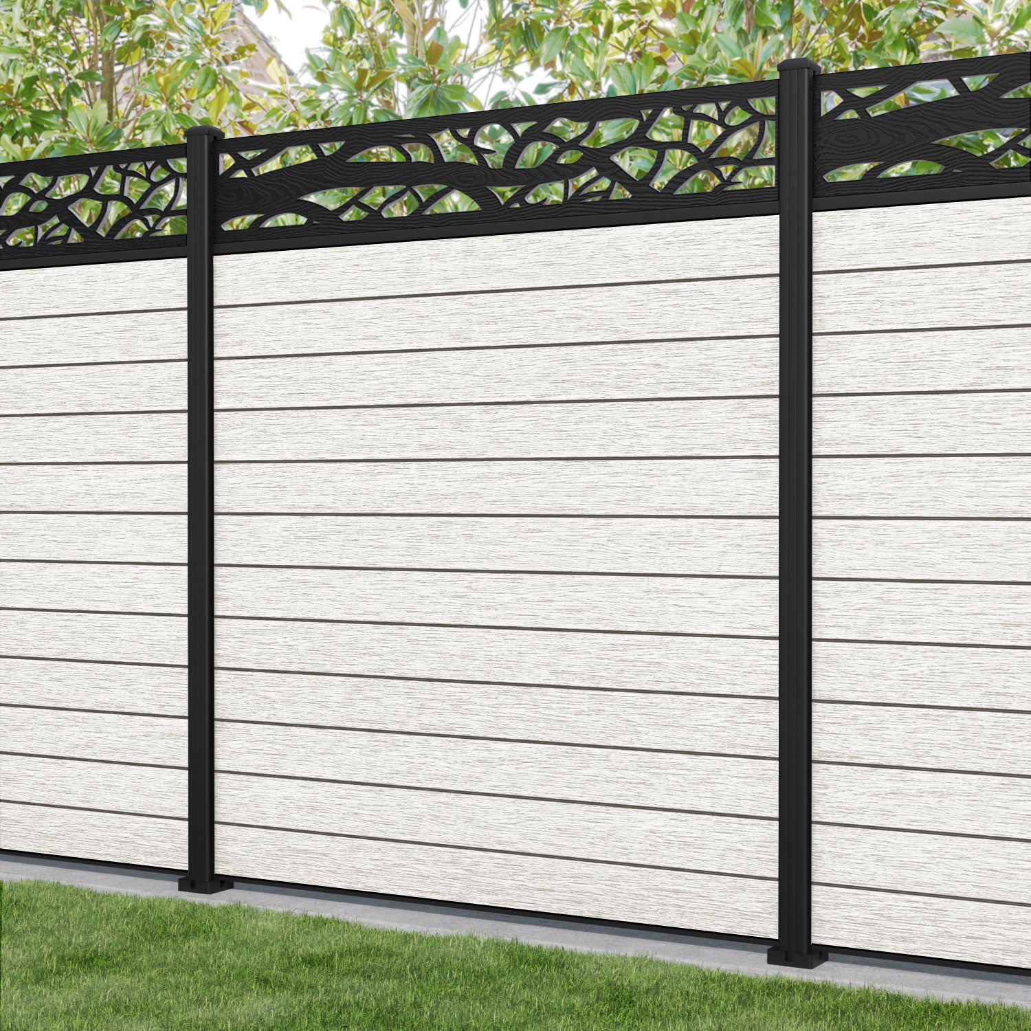 Fusion Twilight Fence Panel - Light Stone - with our aluminium posts