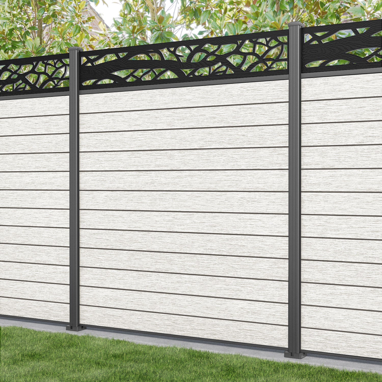 Fusion Twilight Fence Panel - Light Stone - with our aluminium posts