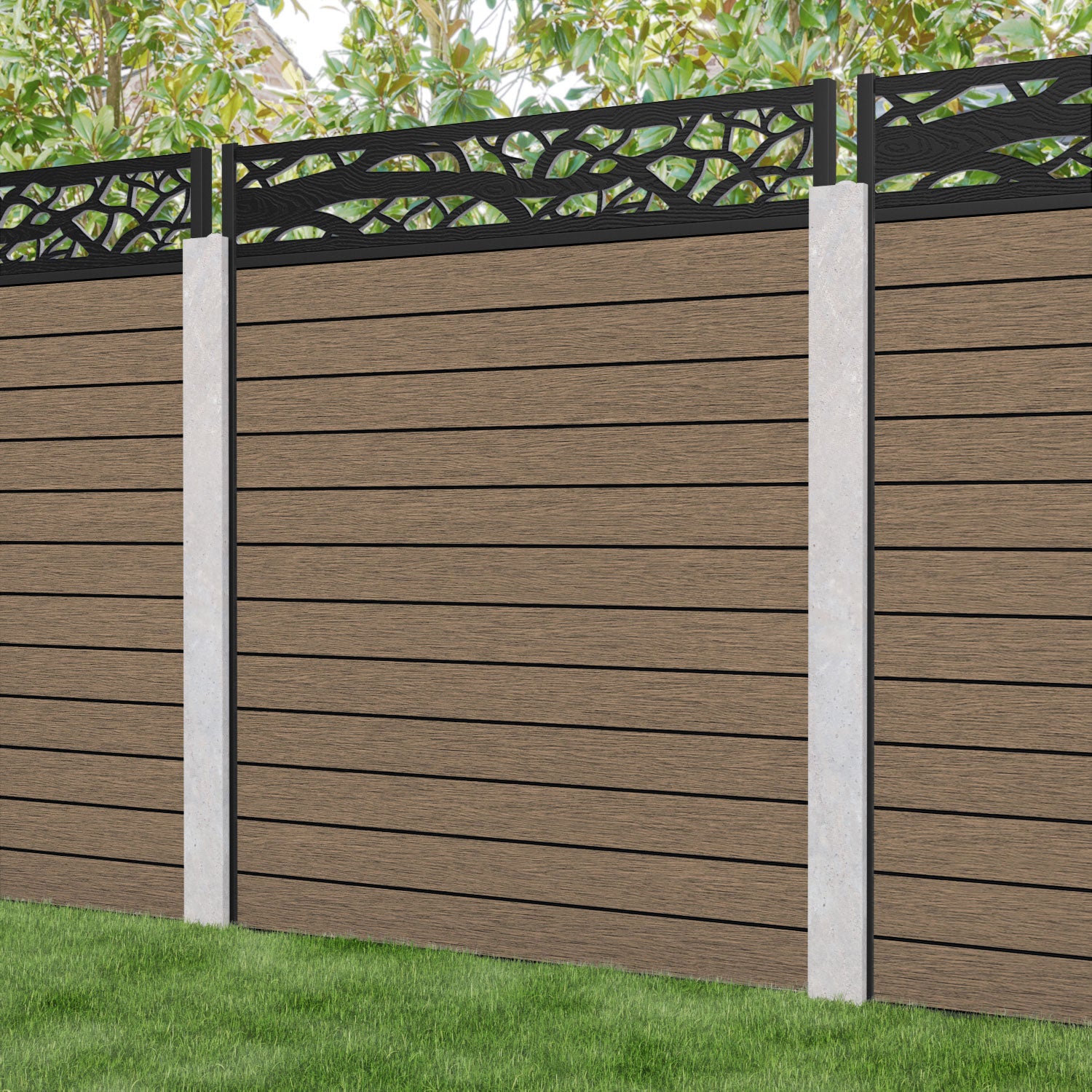 Fusion Twilight Fence Panel - Teak - for existing concrete posts