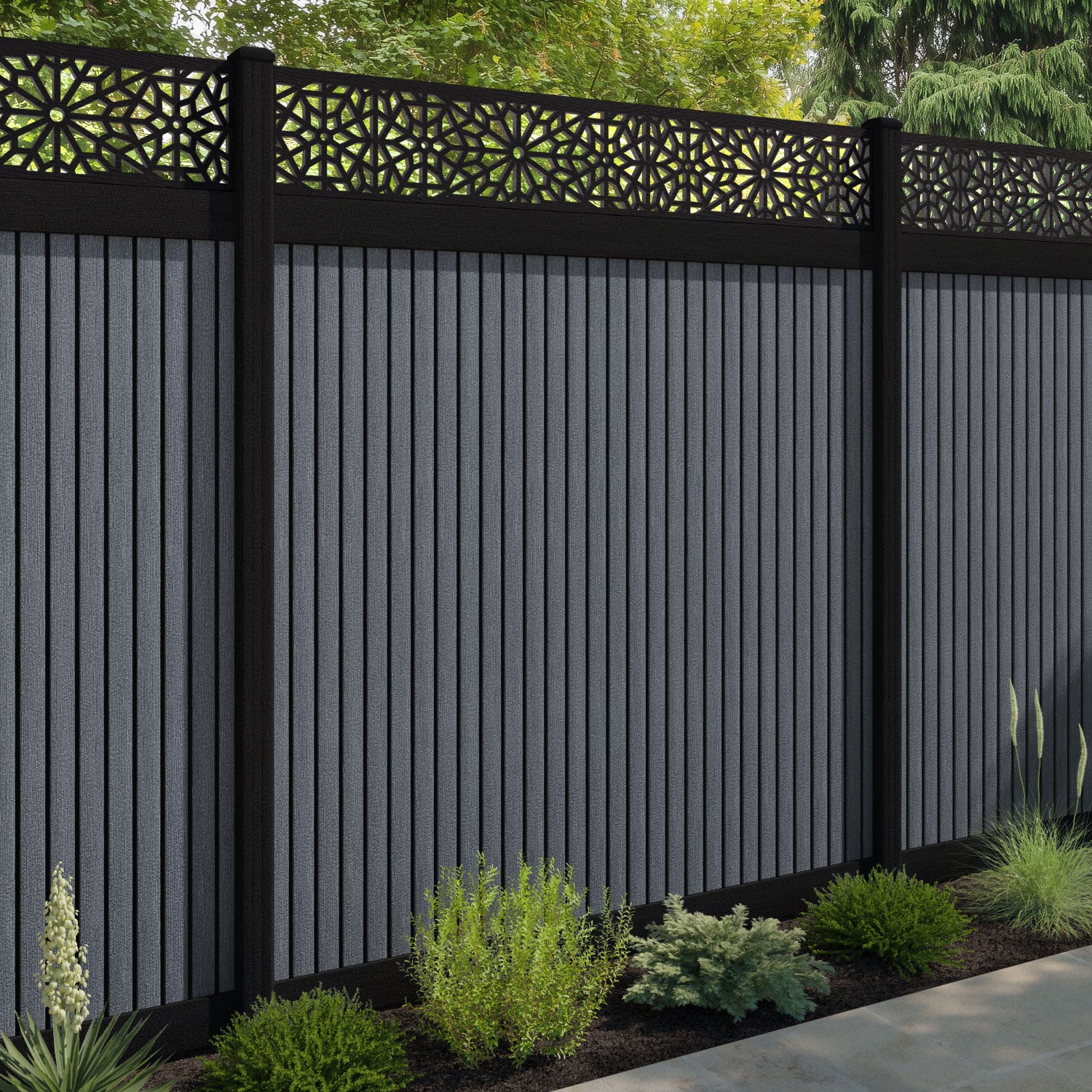 Virtis Alnara Fence Panel - Anthracite - with our aluminium posts