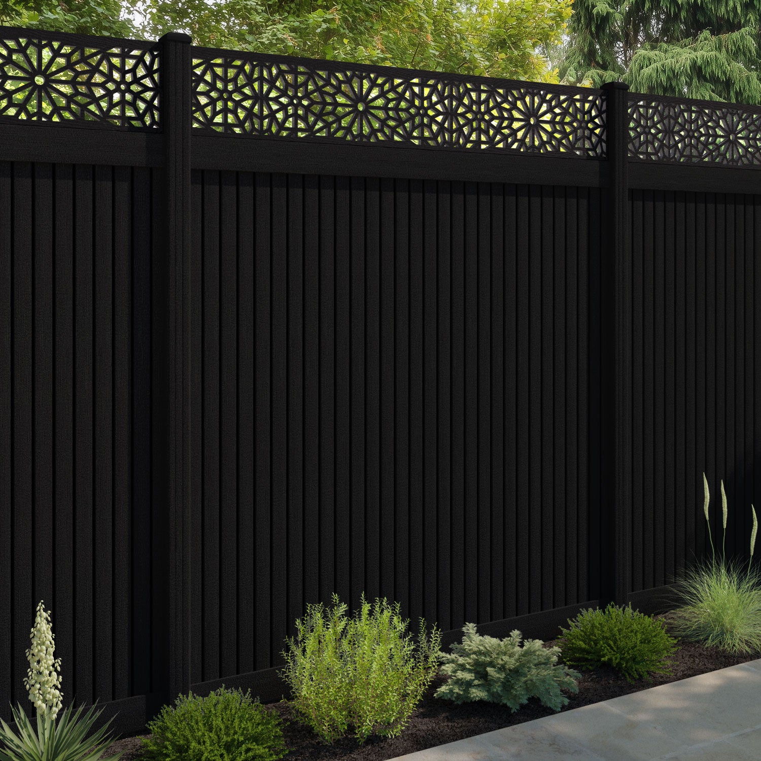 Virtis Alnara Fence Panel - Black - with our composite posts