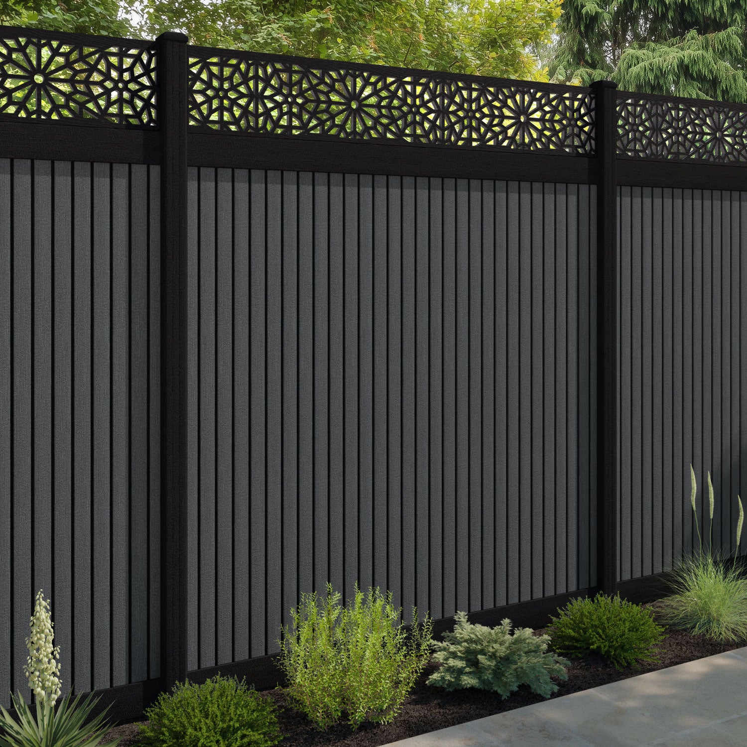 Virtis Alnara Fence Panel - Dark Grey - with our composite posts
