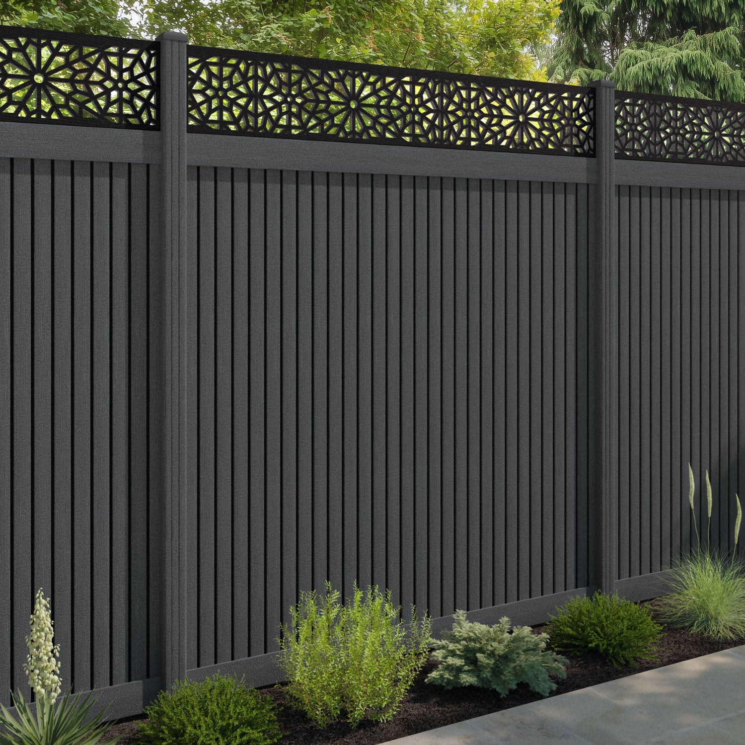 Virtis Alnara Fence Panel - Dark Grey - with our composite posts