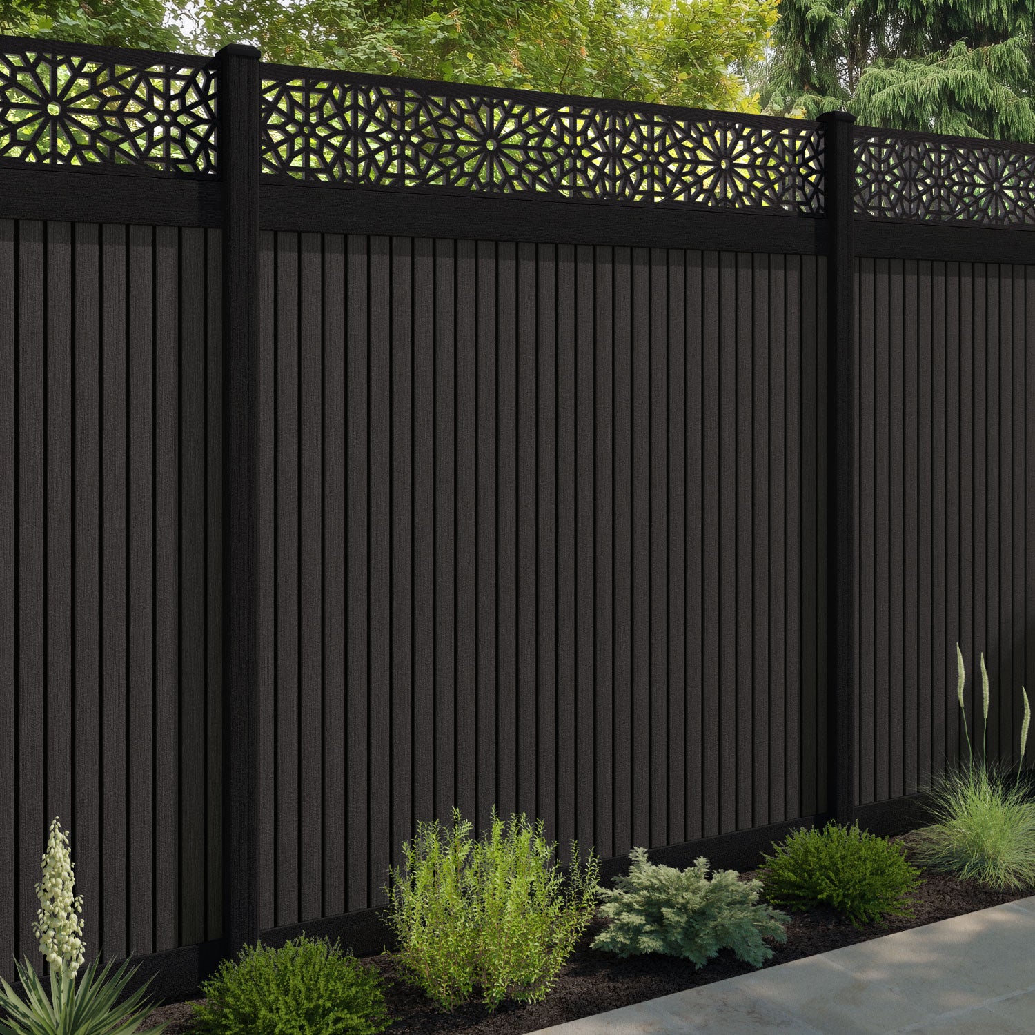 Virtis Alnara Fence Panel - Dark Oak - with our composite posts