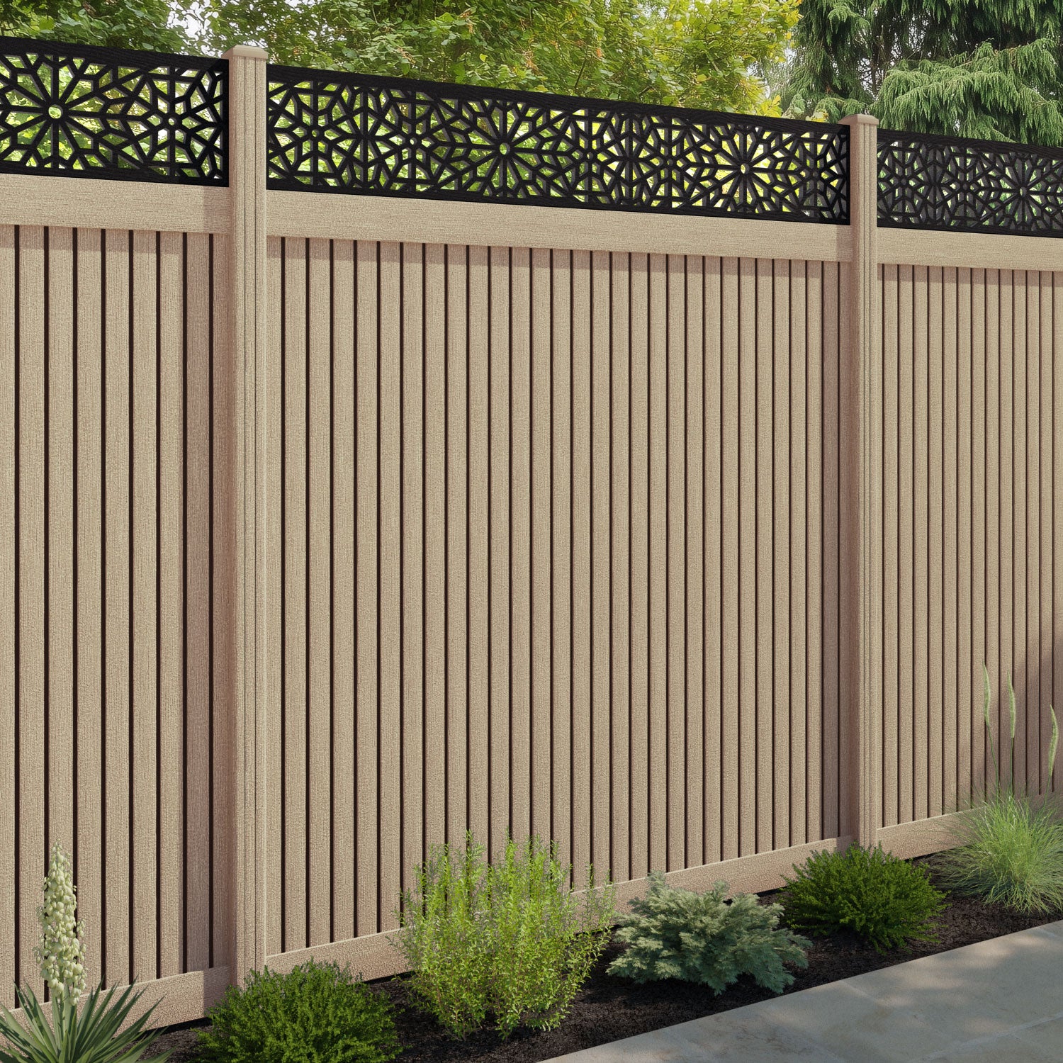 Virtis Alnara Fence Panel - Light Oak - with our composite posts