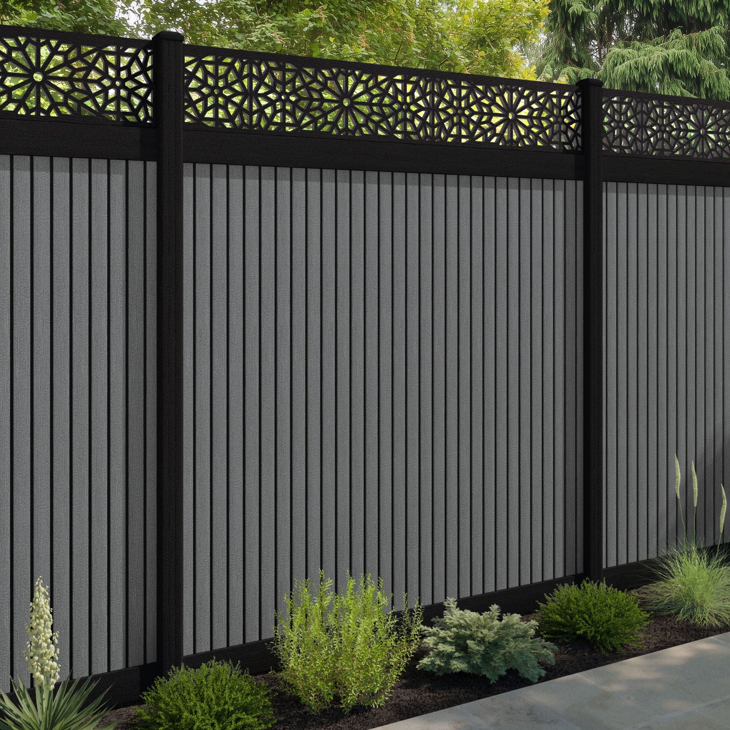 Virtis Alnara Fence Panel - Mid Grey - with our composite posts
