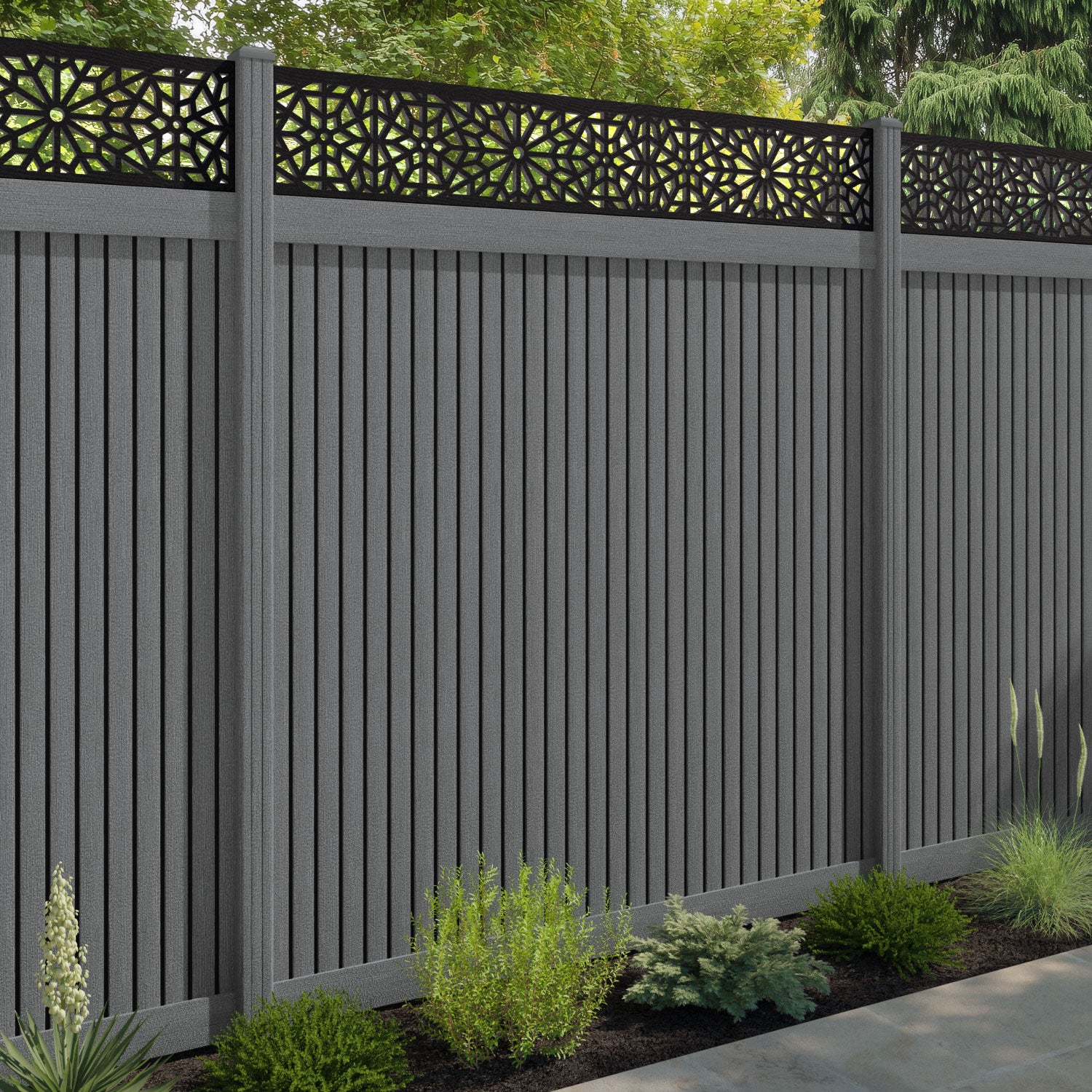 Virtis Alnara Fence Panel - Mid Grey - with our composite posts
