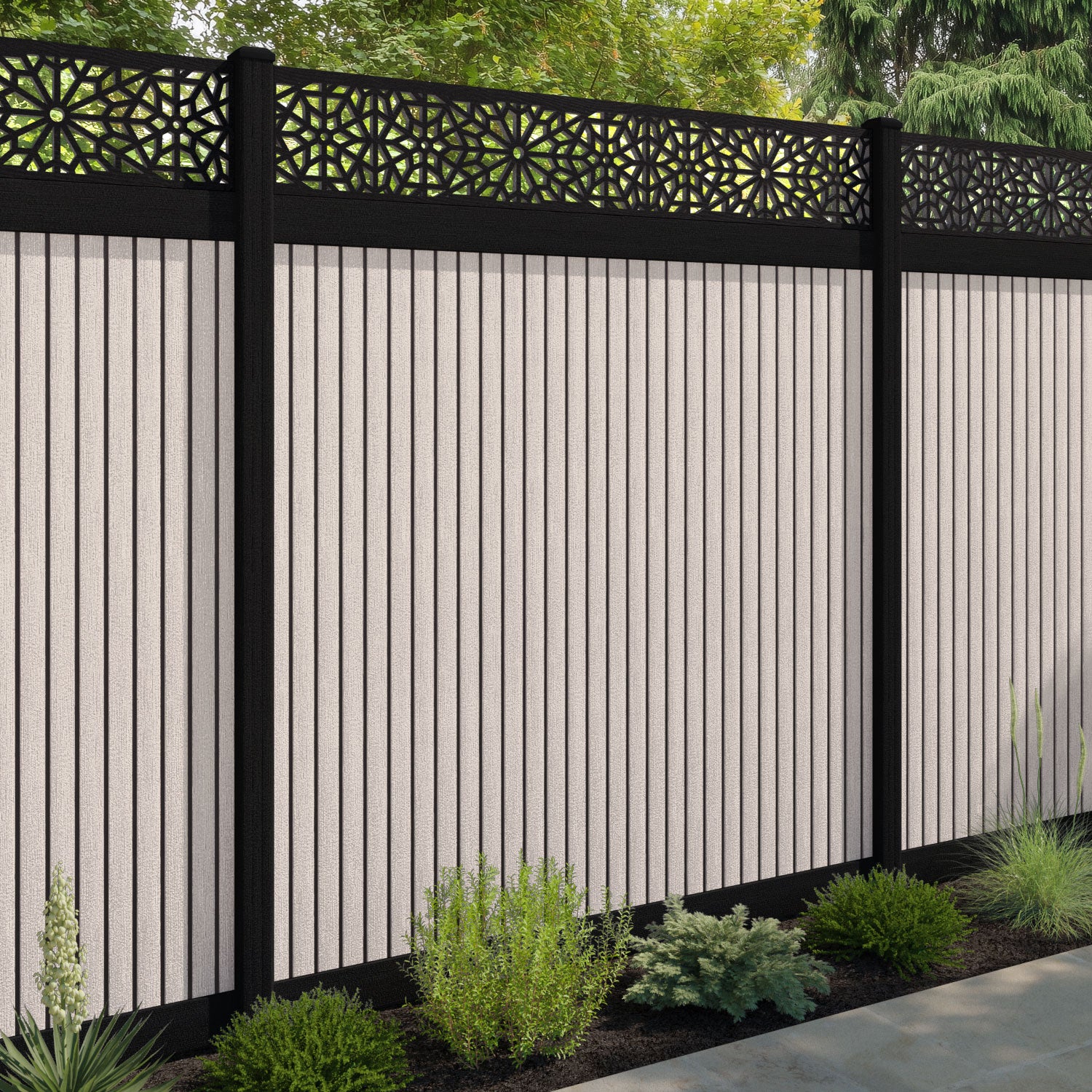 Virtis Alnara Fence Panel - Mid Stone - with our composite posts