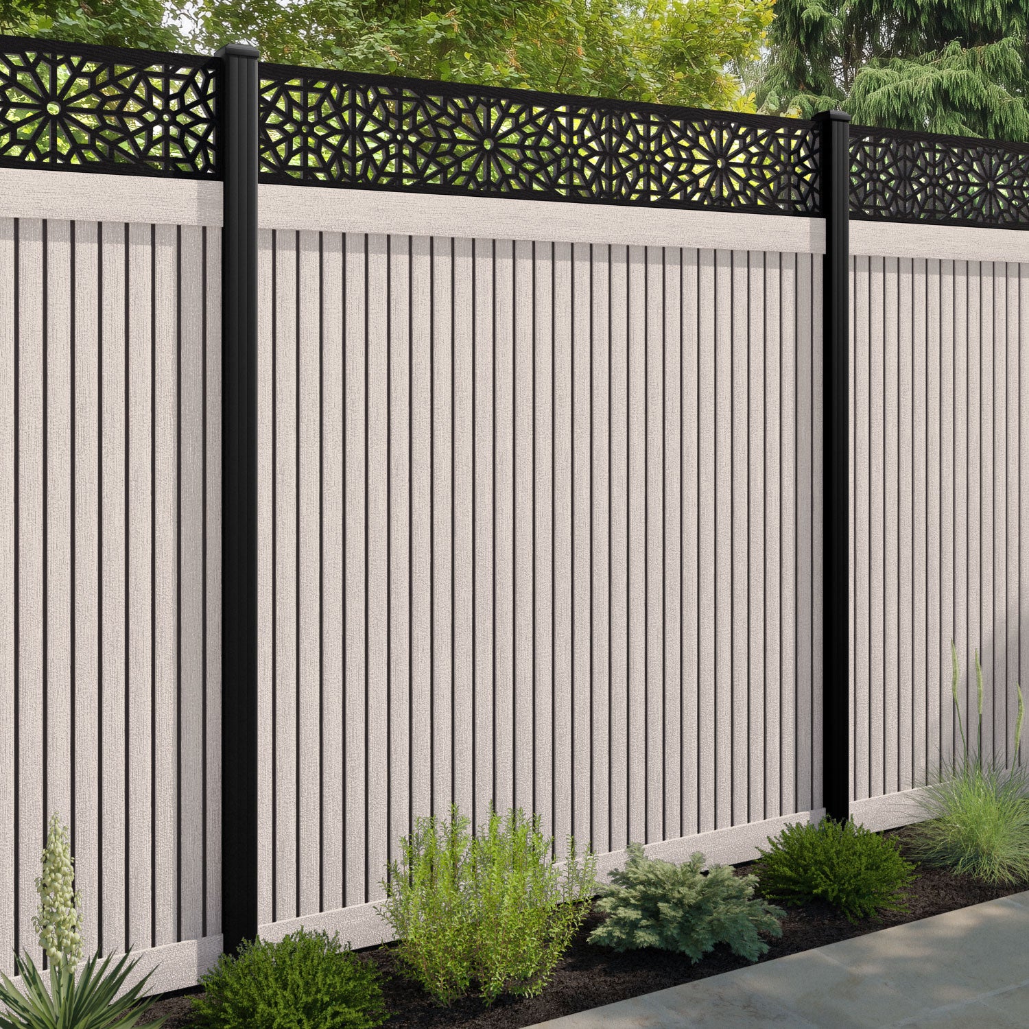 Virtis Alnara Fence Panel - Mid Stone - with our composite posts