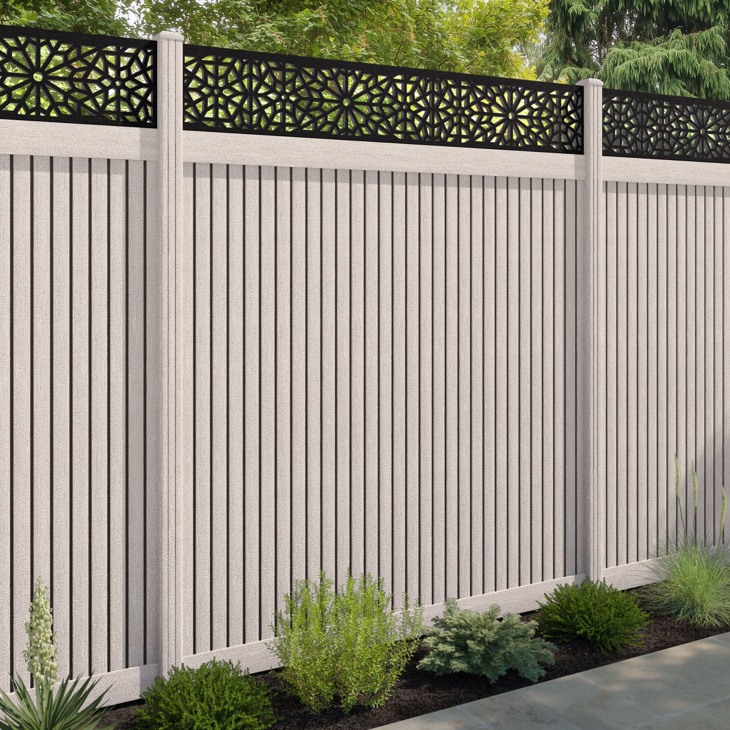 Virtis Alnara Fence Panel - Mid Stone - with our composite posts