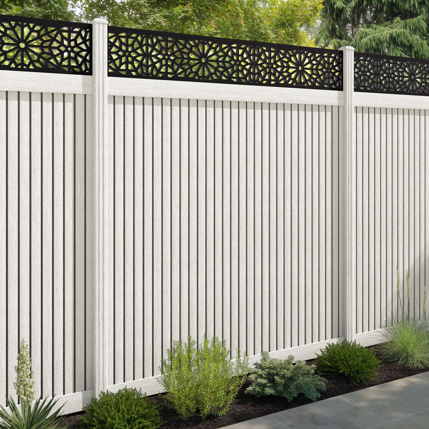 Virtis Alnara Fence Panel - Light Stone - with our composite posts