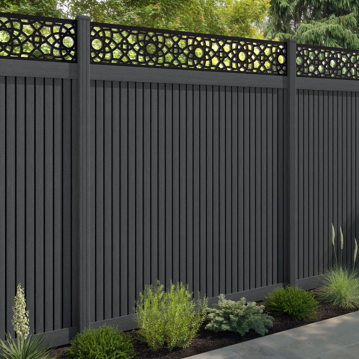 Virtis Ambar Fence Panel - Dark Grey - with our composite posts