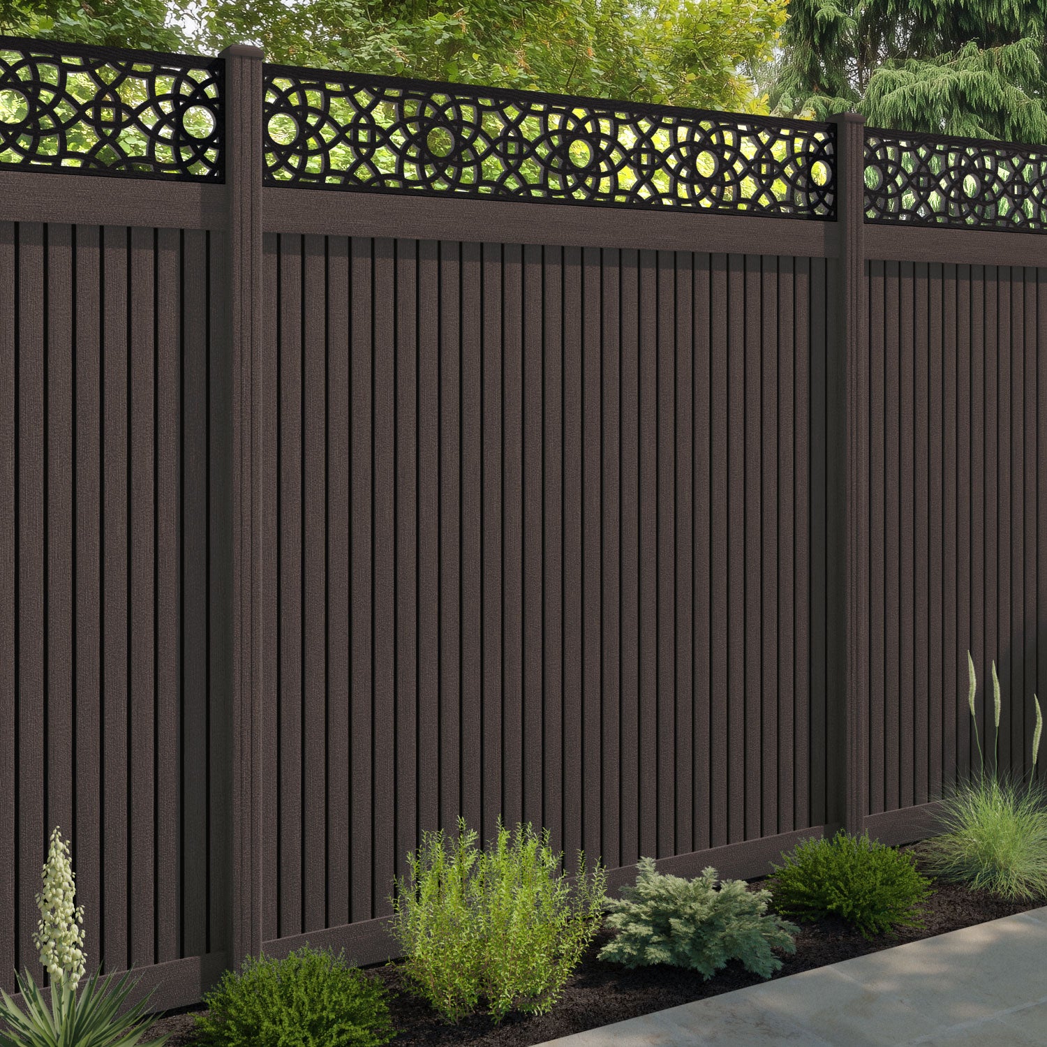 Virtis Ambar Fence Panel - Mid Brown - with our composite posts