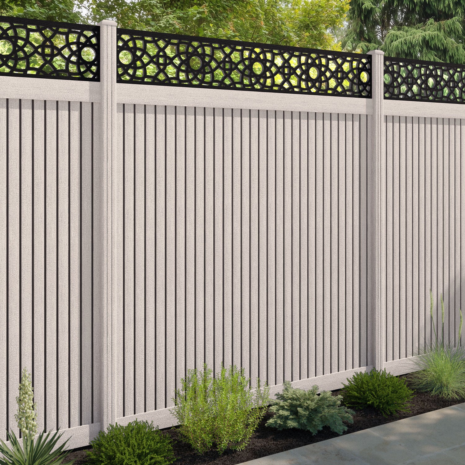 Virtis Ambar Fence Panel - Mid Stone - with our composite posts