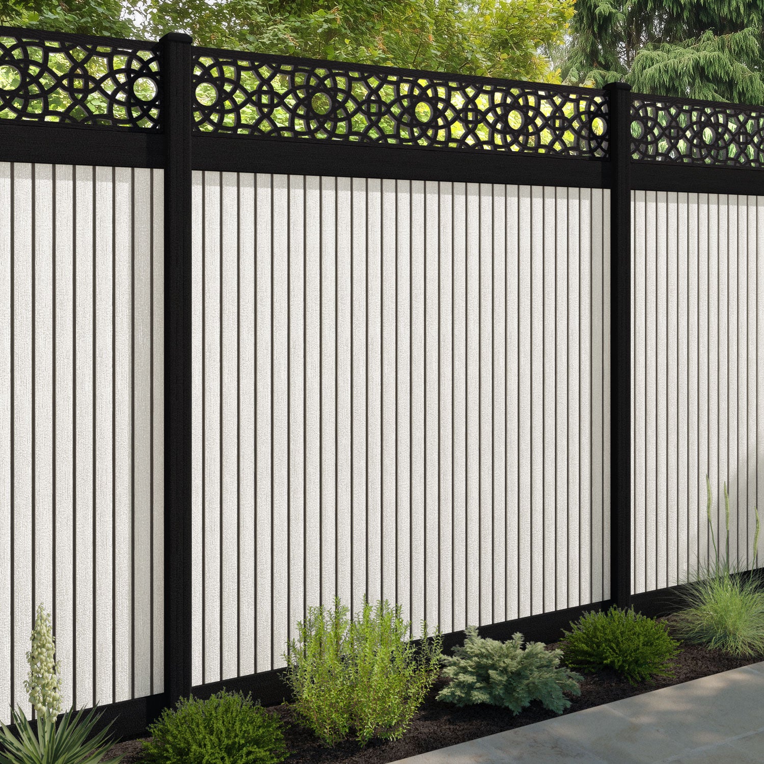 Virtis Ambar Fence Panel - Light Stone - with our composite posts