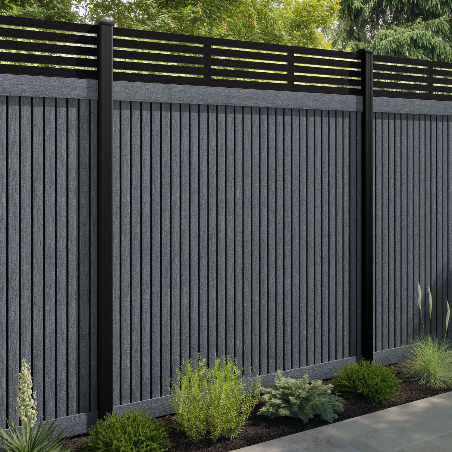 Virtis Aspen Fence Panel - Anthracite - with our aluminium posts
