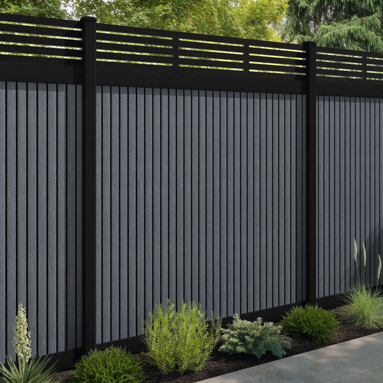 Virtis Aspen Fence Panel - Anthracite - with our aluminium posts