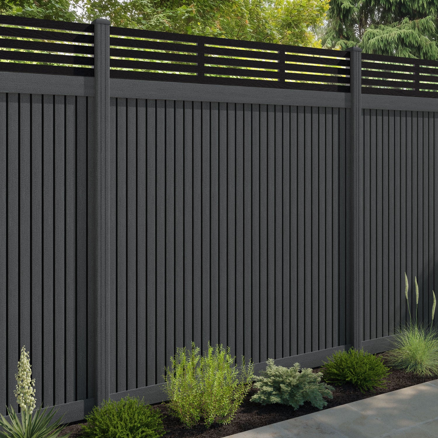Virtis Aspen Fence Panel - Dark Grey - with our composite posts