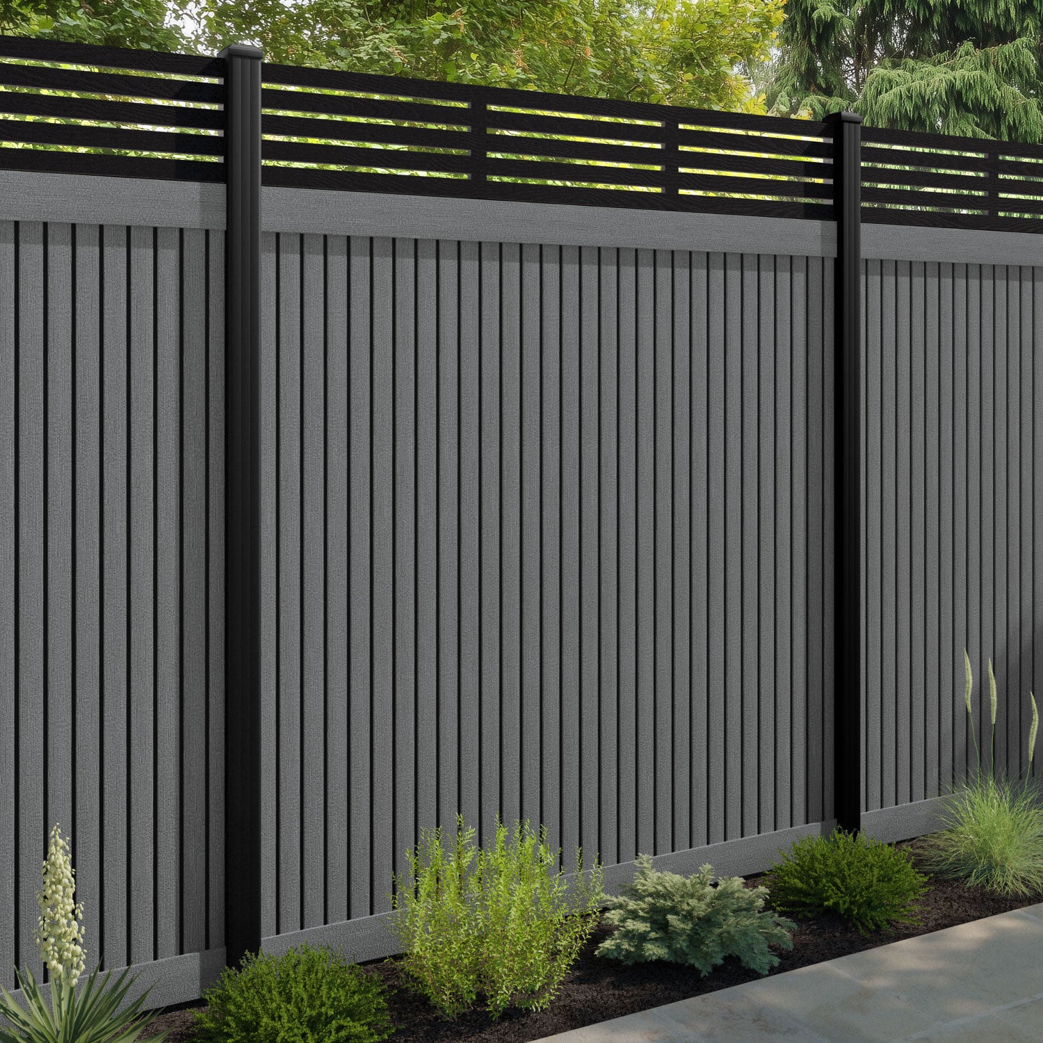 Virtis Aspen Fence Panel - Mid Grey - with our composite posts