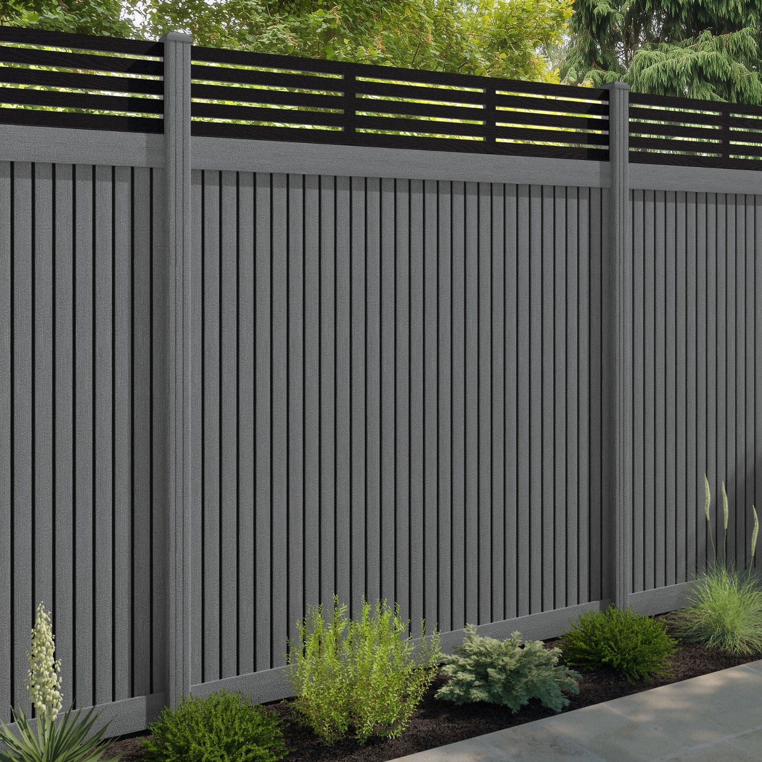 Virtis Aspen Fence Panel - Mid Grey - with our composite posts