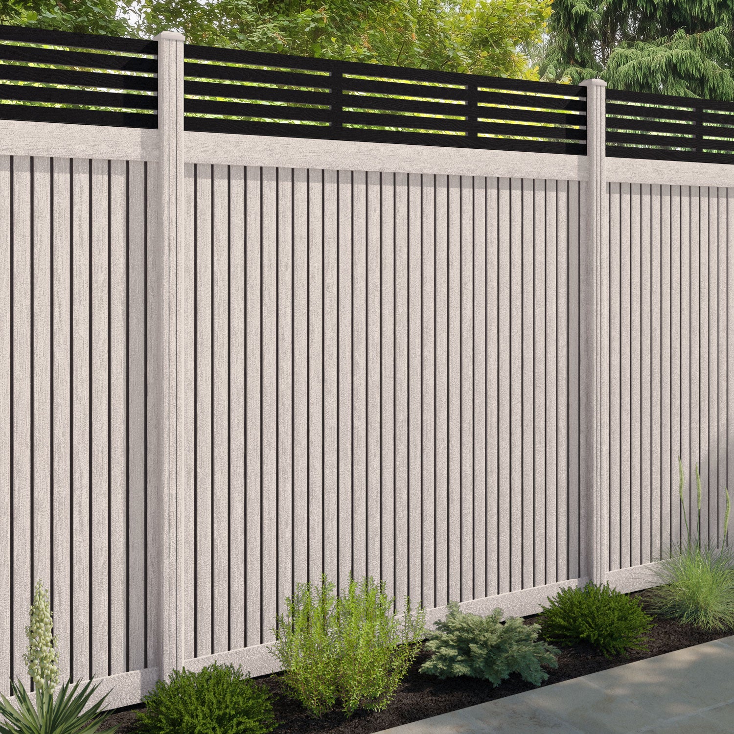 Virtis Aspen Fence Panel - Mid Stone - with our composite posts