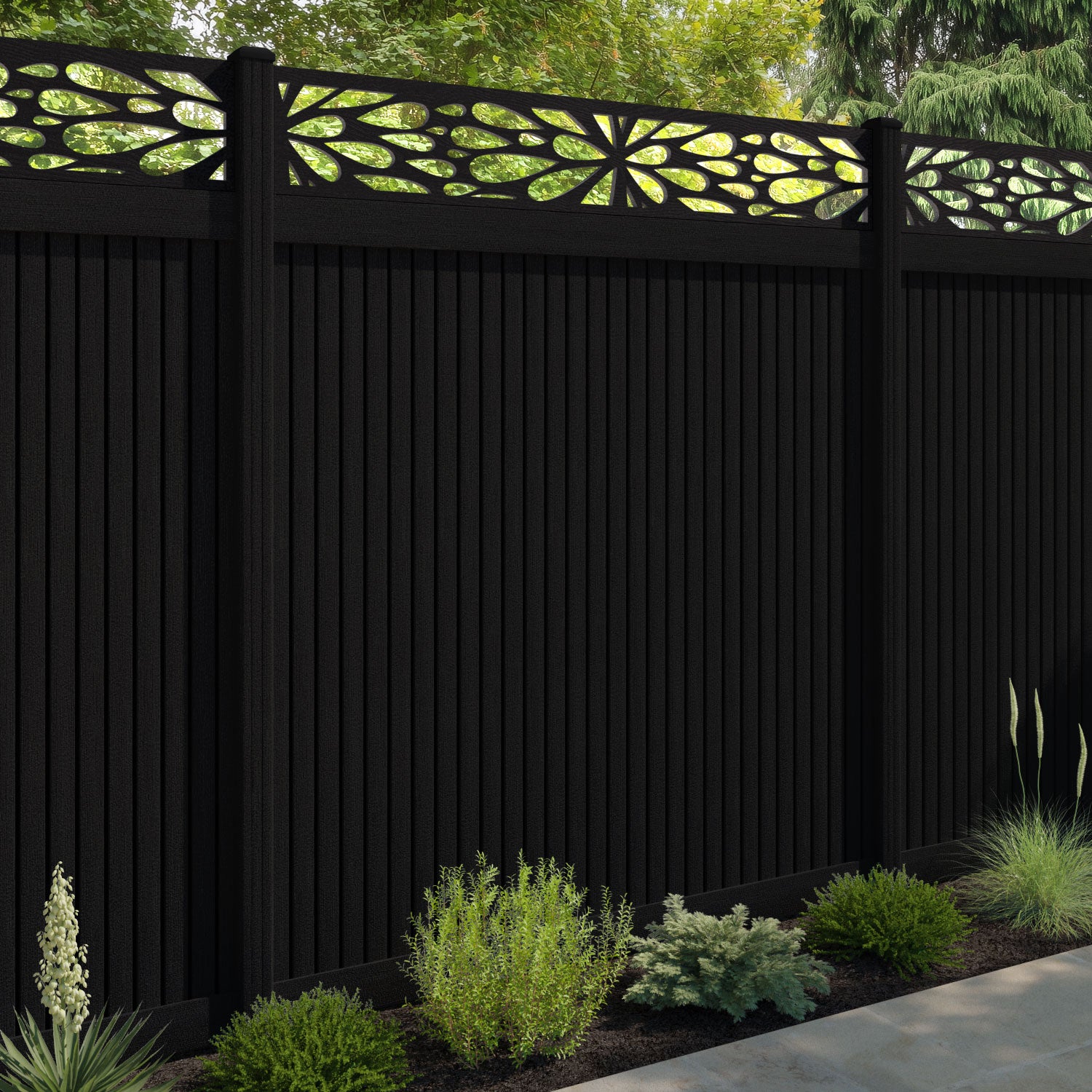 Virtis Blossom Fence Panel - Black - with our composite posts