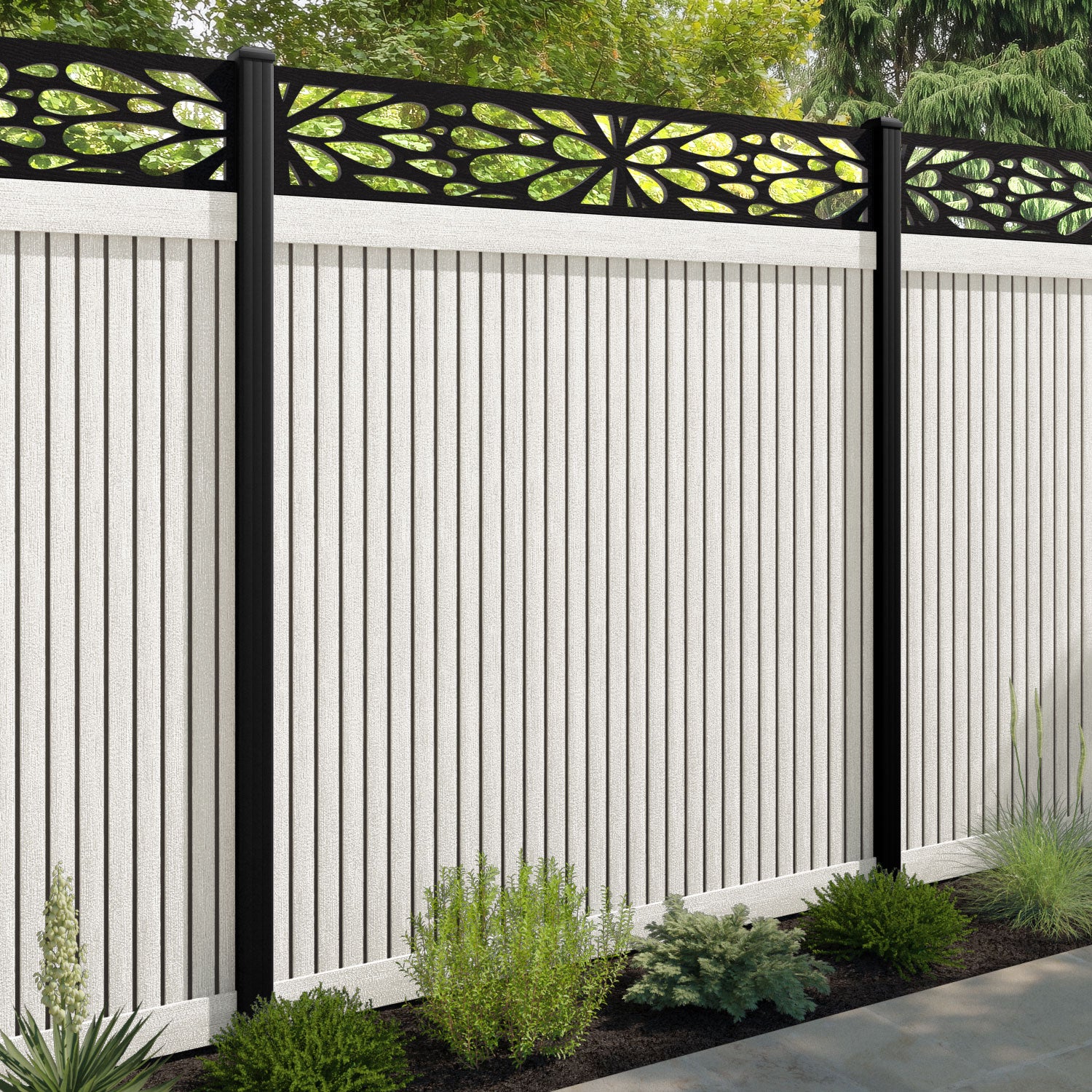 Virtis Blossom Fence Panel - Light Stone - with our composite posts
